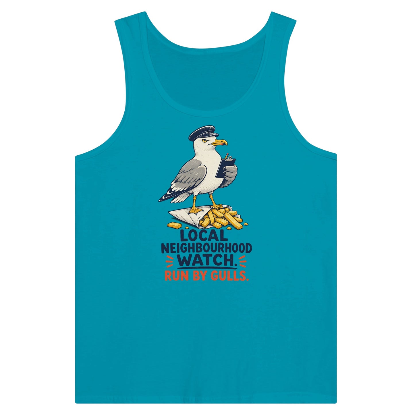 Local Neighbourhood Watch: Run by Gulls Premium Unisex Tank Top — product view 2