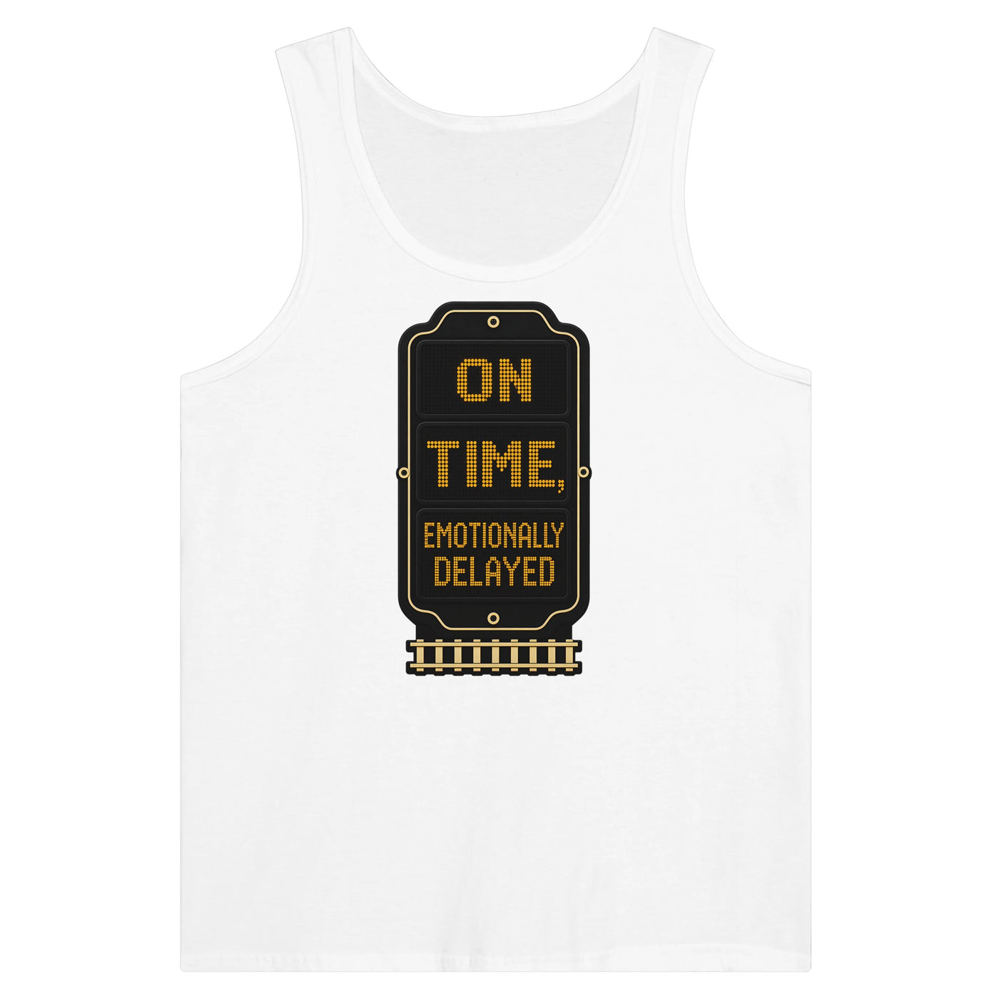 On Time, Emotionally Delayed Rail Graphic Premium Unisex Tank Top