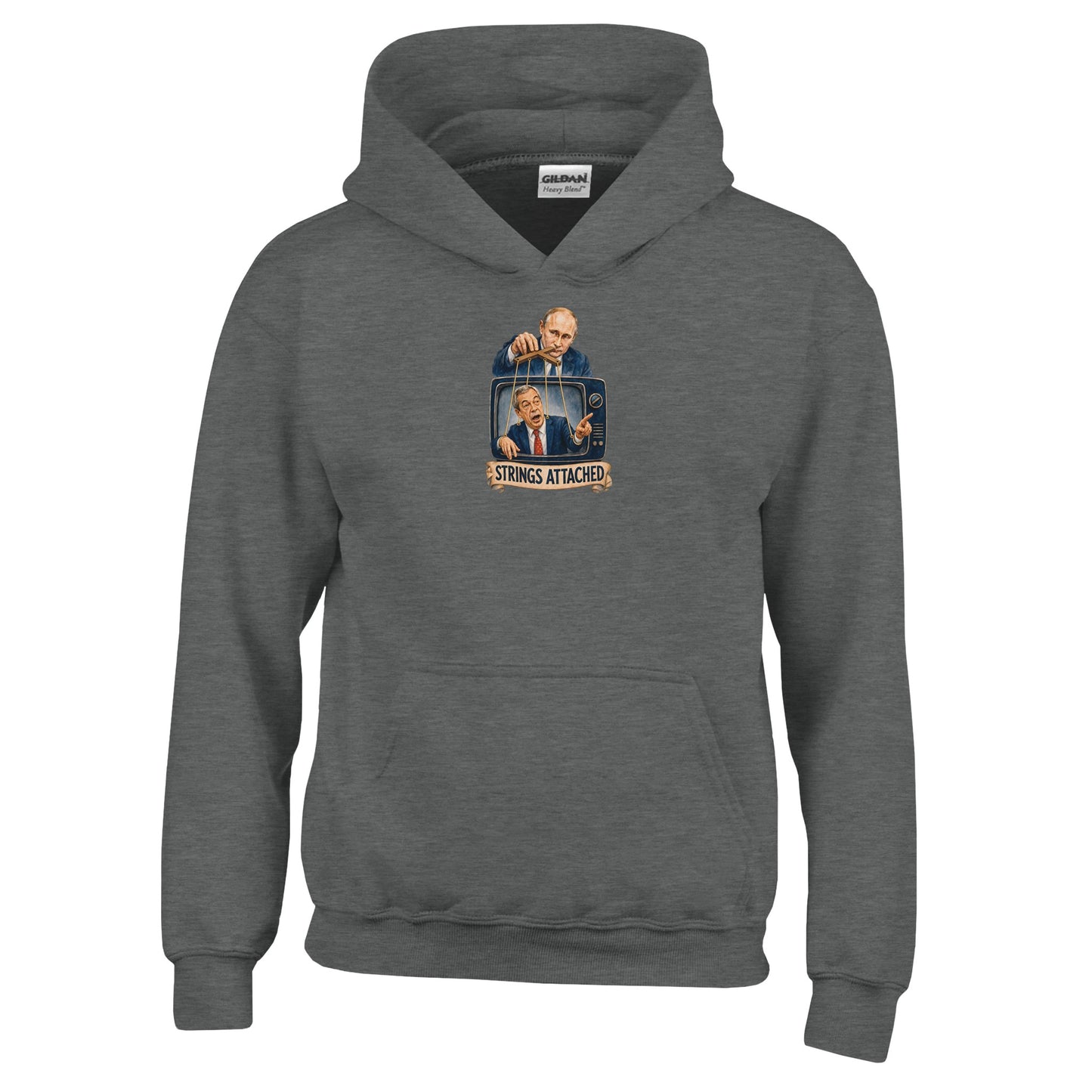 Strings Attached Political Satire Kids' Hoodie — product view 2