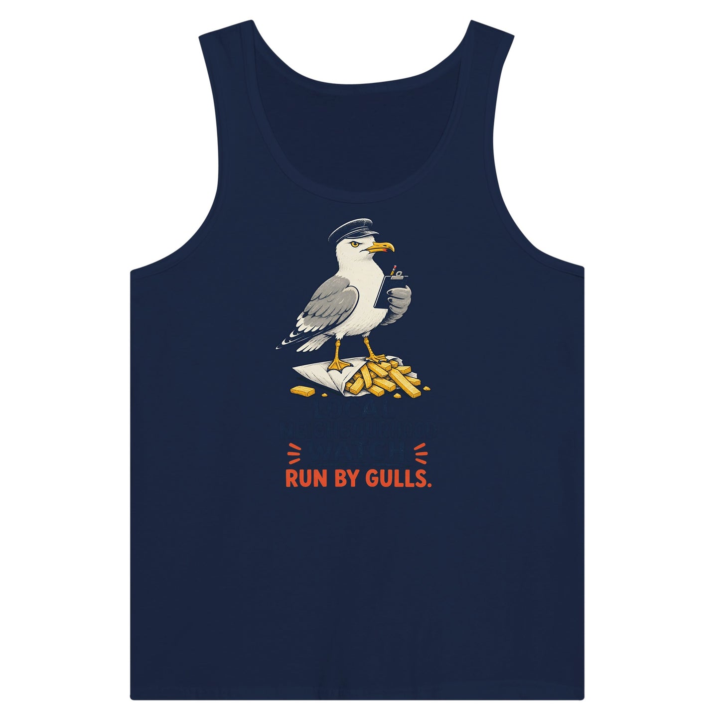 Local Neighbourhood Watch: Run by Gulls Premium Unisex Tank Top — product view 9