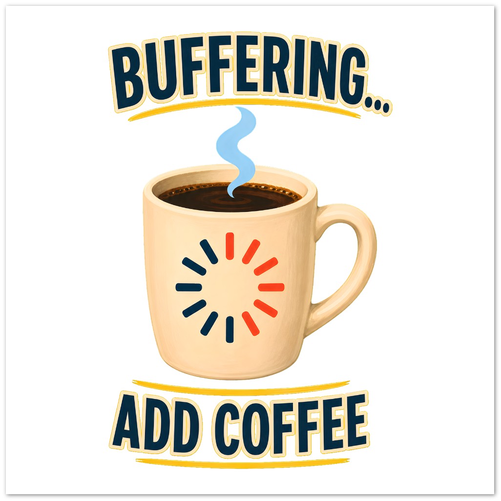 Buffering... Add Coffee — Outlined Loading Mug Graphic Greeting Card Pack — product view 3