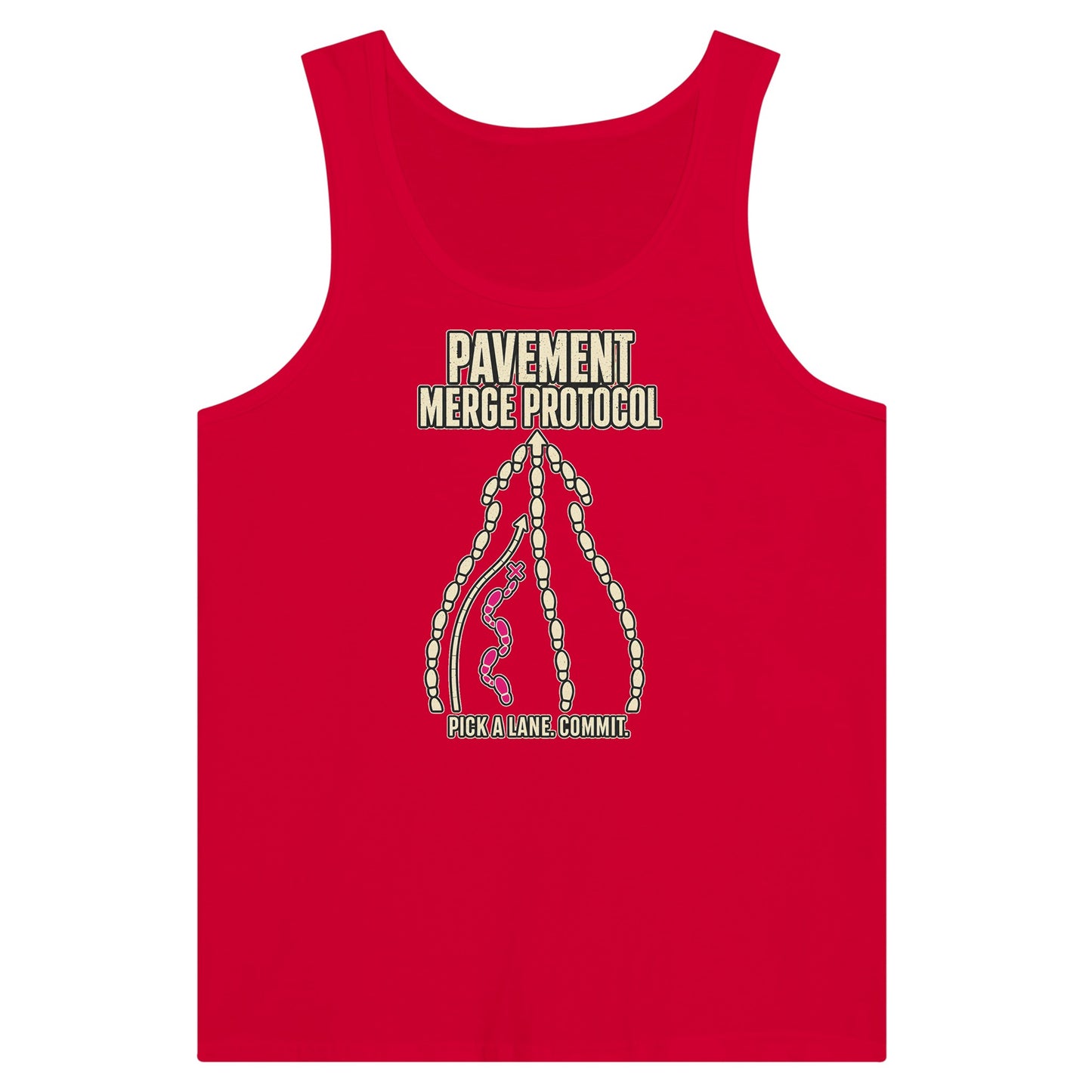 Pavement Merge Protocol — Pick a Lane Premium Unisex Tank Top — product view 12