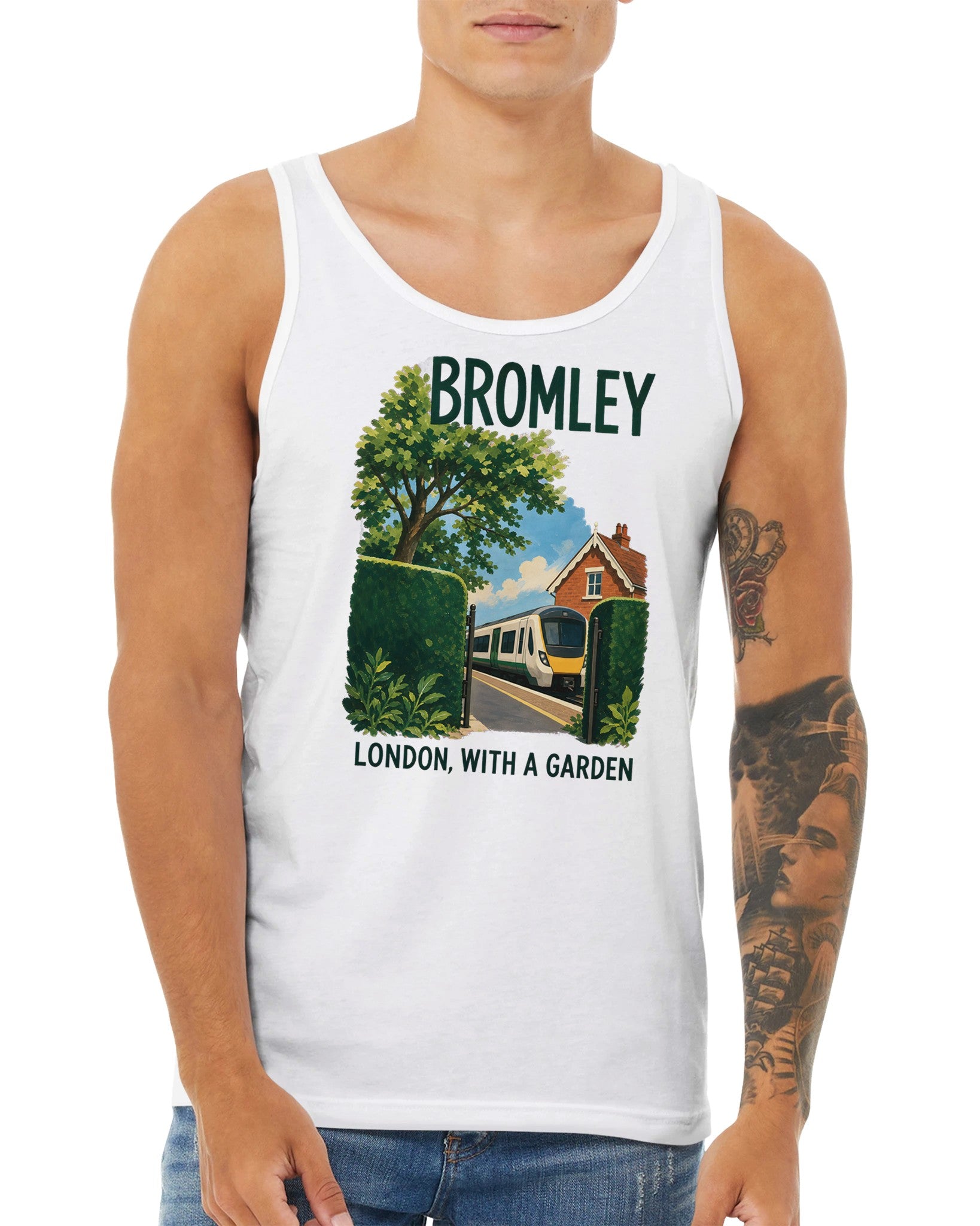 Bromley: London with a Garden Premium Unisex Tank Top — product view 15