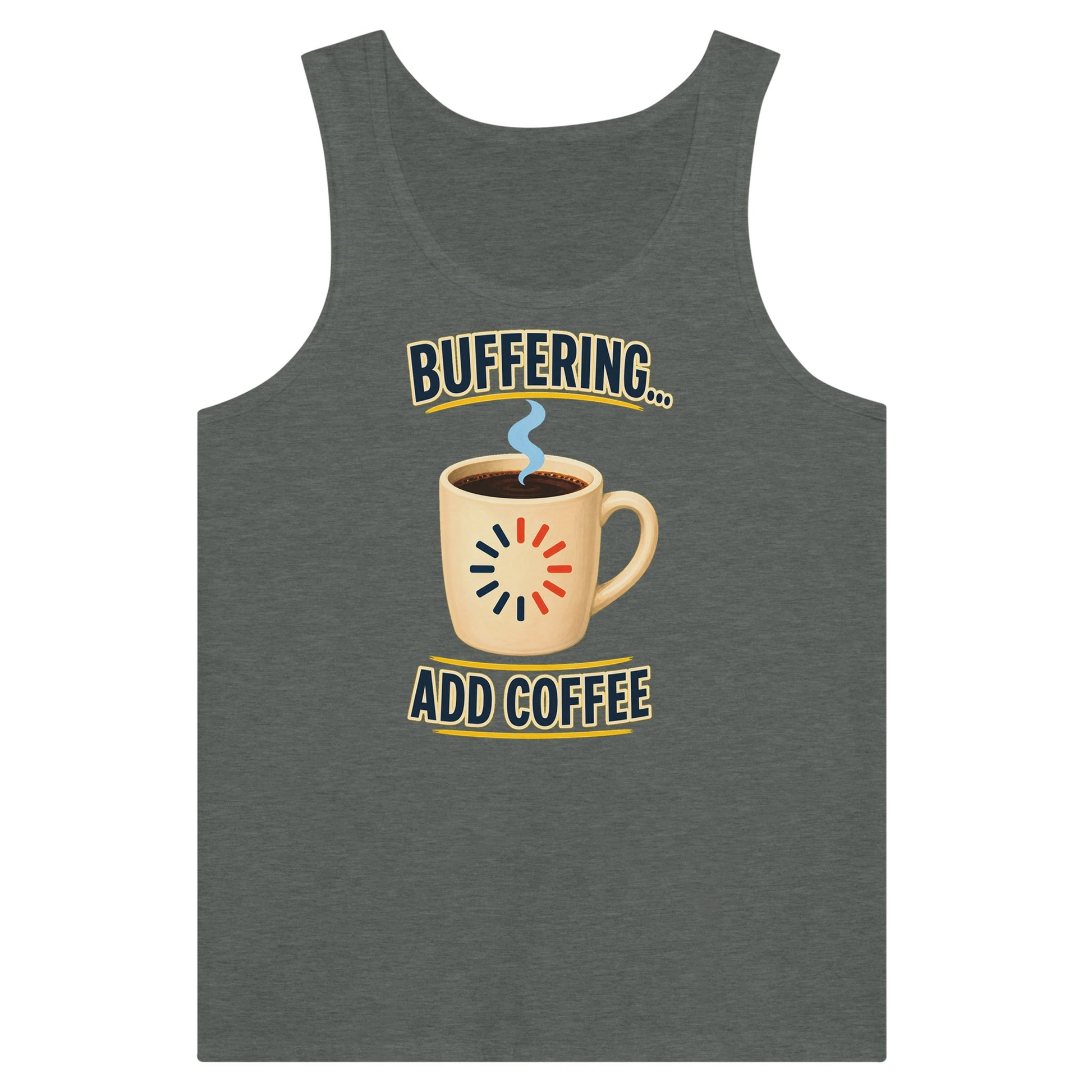 Buffering... Add Coffee — Outlined Loading Mug Graphic Premium Unisex Tank Top — product view 4