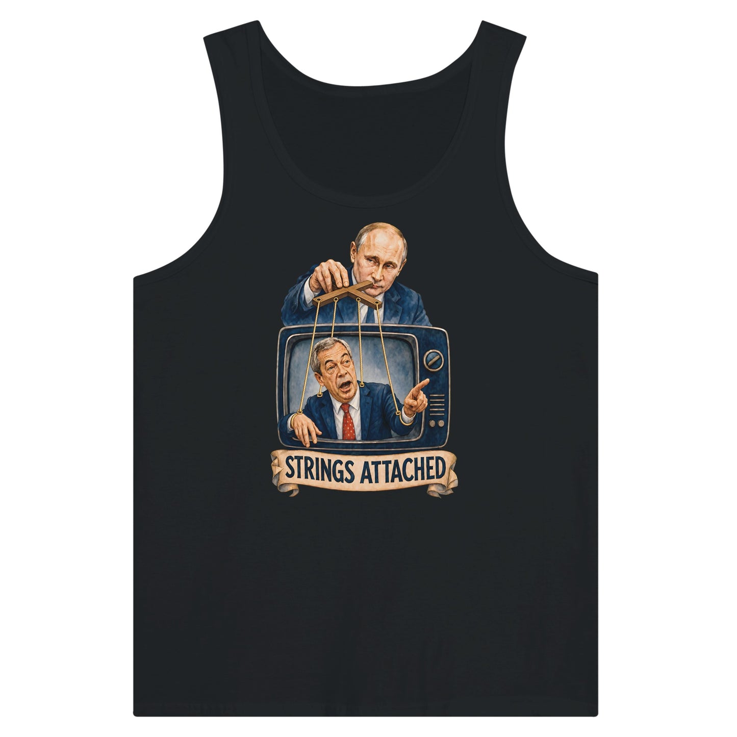 Strings Attached Political Satire Premium Unisex Tank Top — product view 8