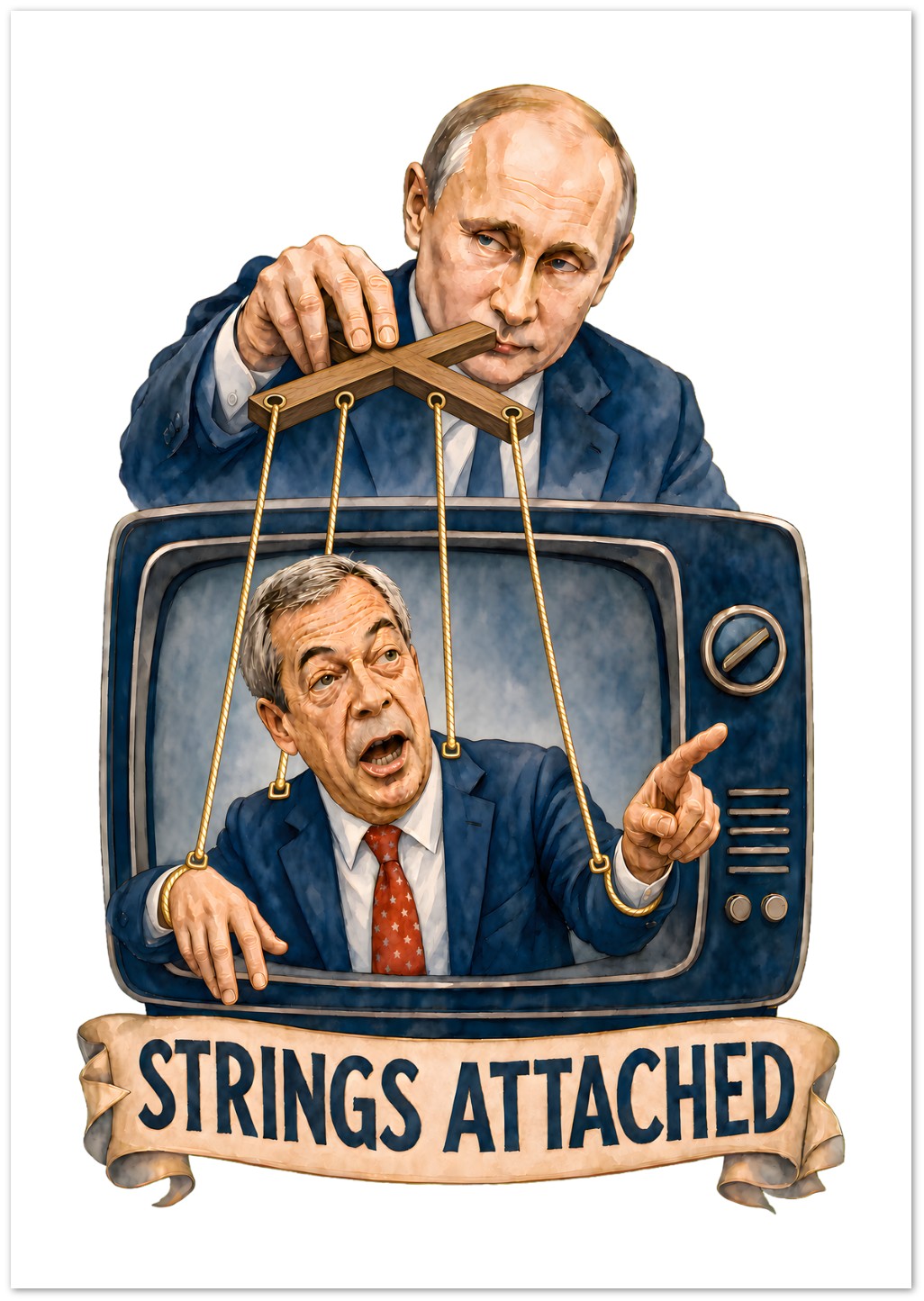 Strings Attached Political Satire Greeting Card Pack — product view 2