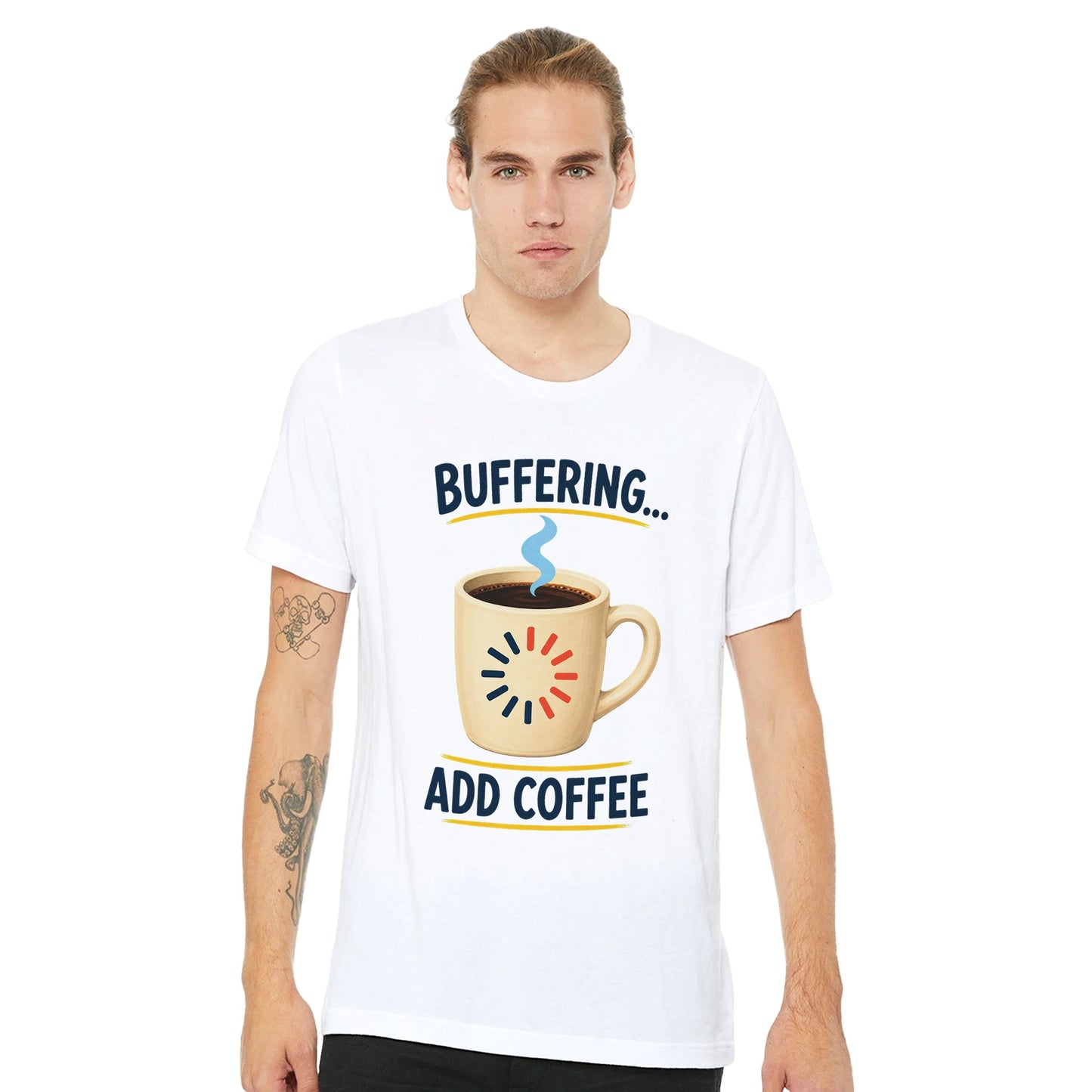 Buffering Brew — Add Coffee Tech Graphic T-shirt — product view 7