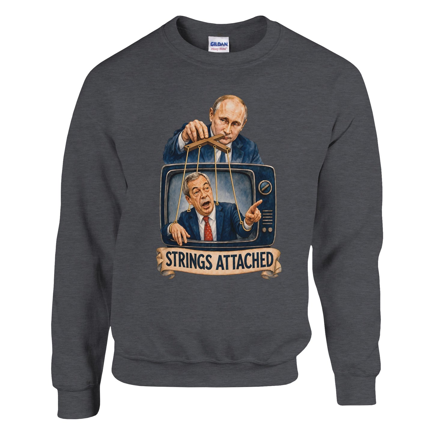 Strings Attached Political Satire Sweatshirt — product view 10