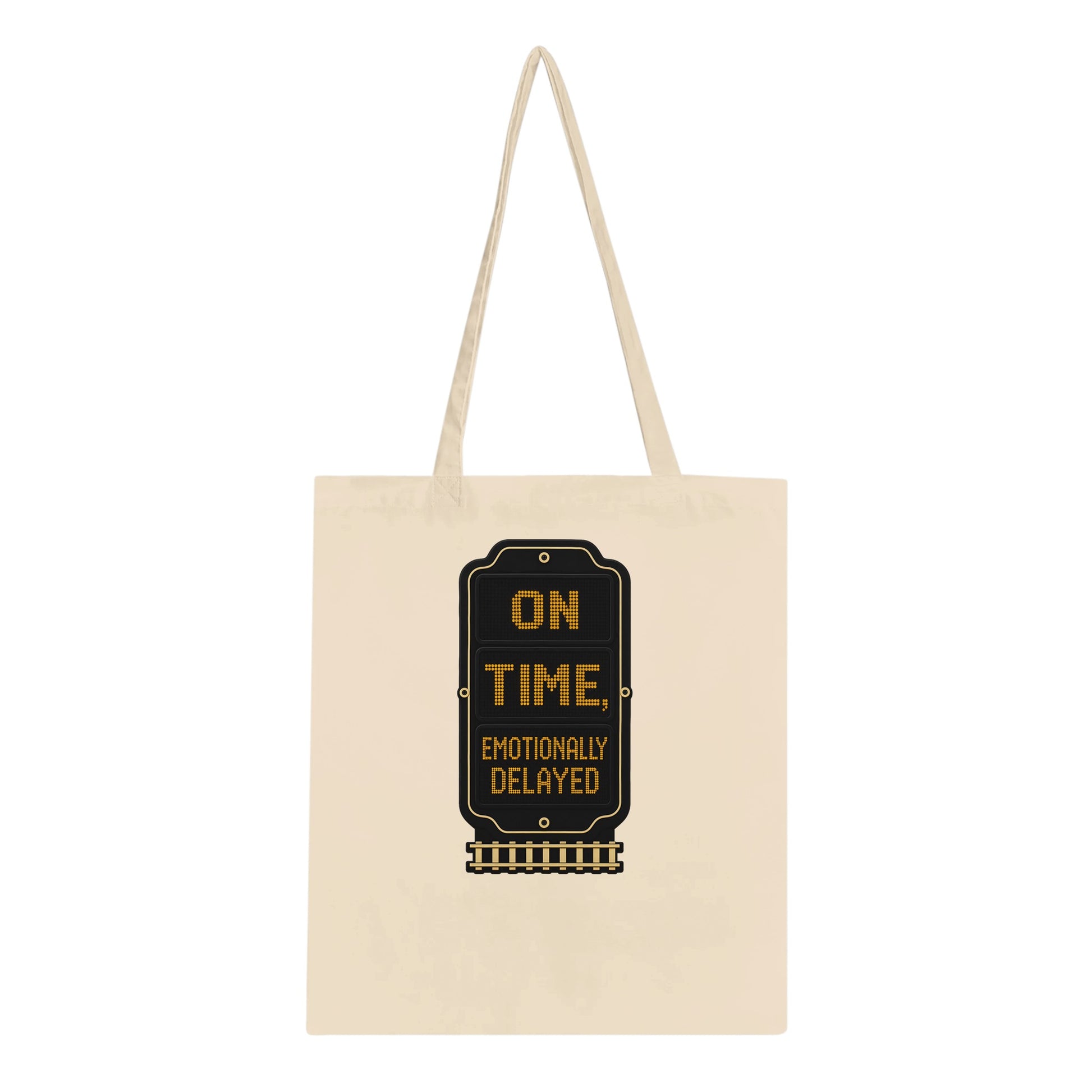 On Time, Emotionally Delayed Rail Graphic Tote Bag — product view 2