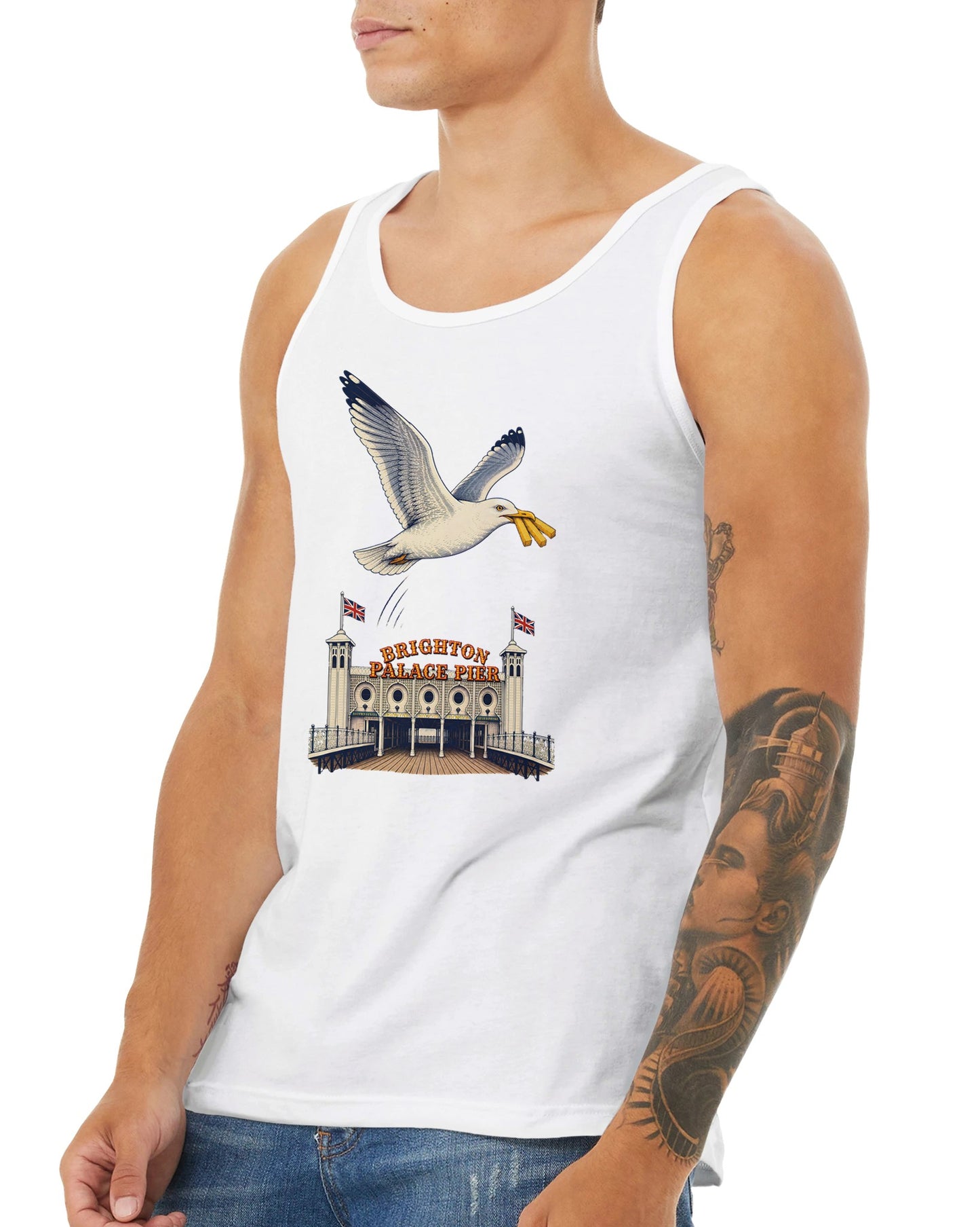 Brighton Palace Pier Chip Heist Premium Unisex Tank Top — product view 16