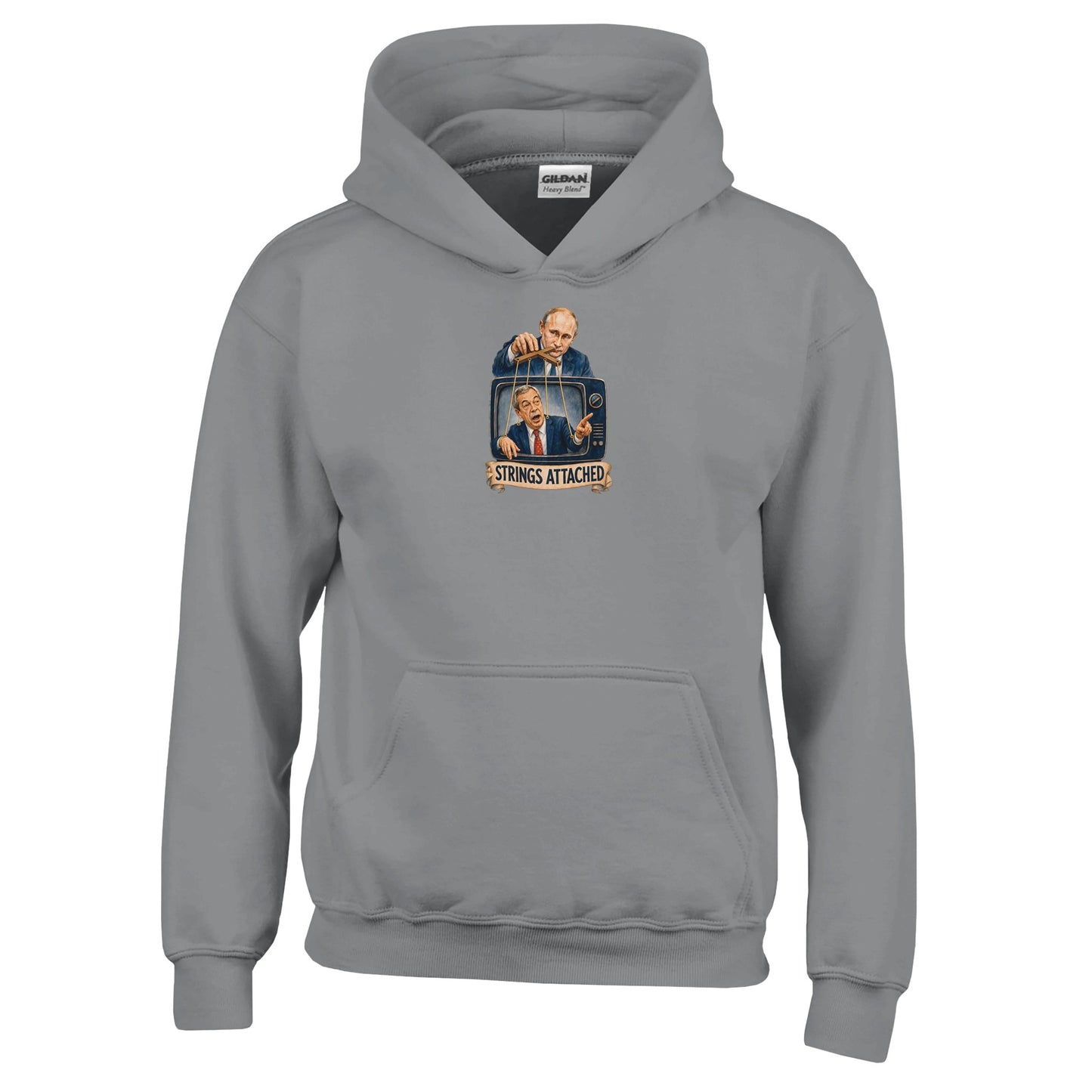 Strings Attached Political Satire Kids' Hoodie — product view 12