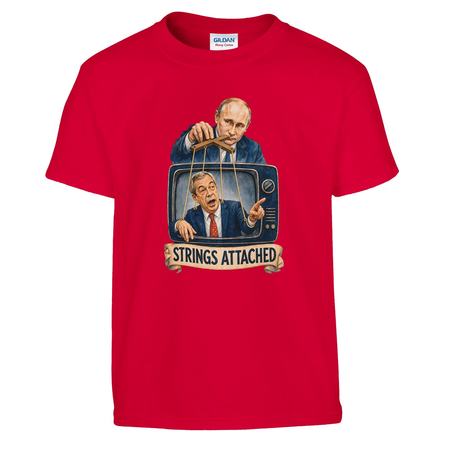 Strings Attached Political Satire Kids' T-shirt — product view 5