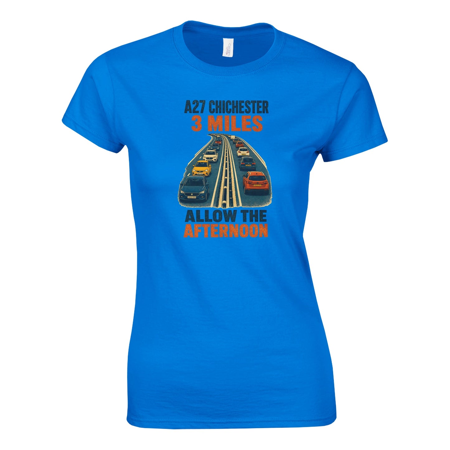 A27 Chichester – 3 Miles, Allow the Afternoon Women's T-shirt — product view 6