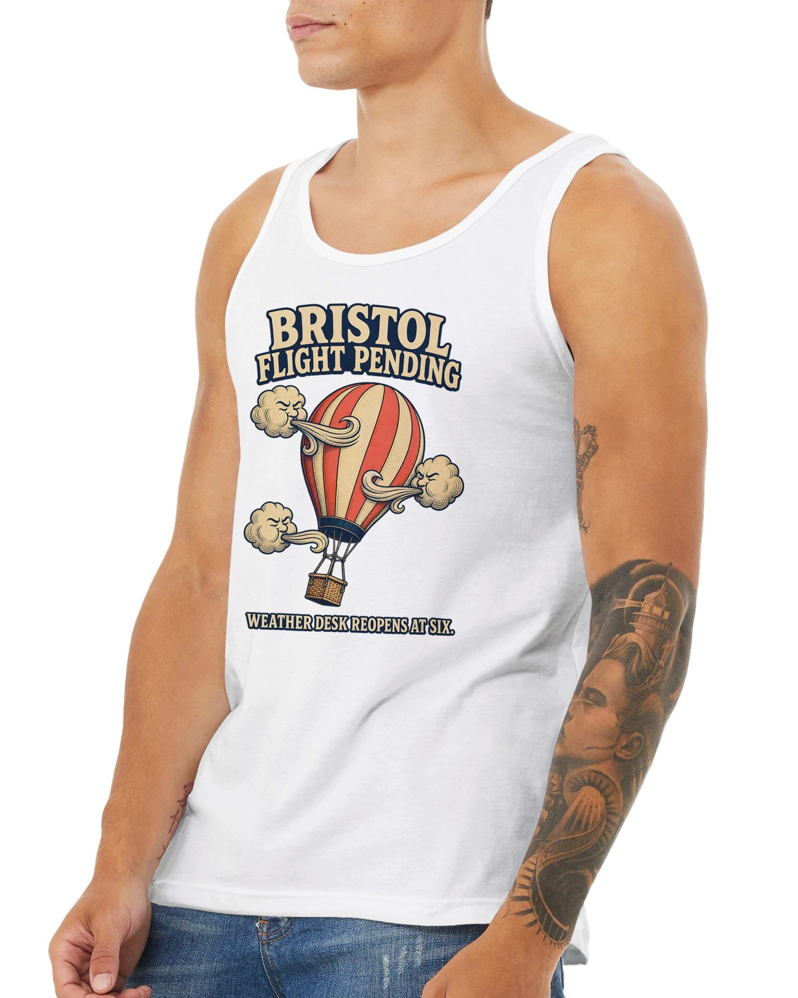 Bristol Flight Pending – Weather Desk Premium Unisex Tank Top — product view 16