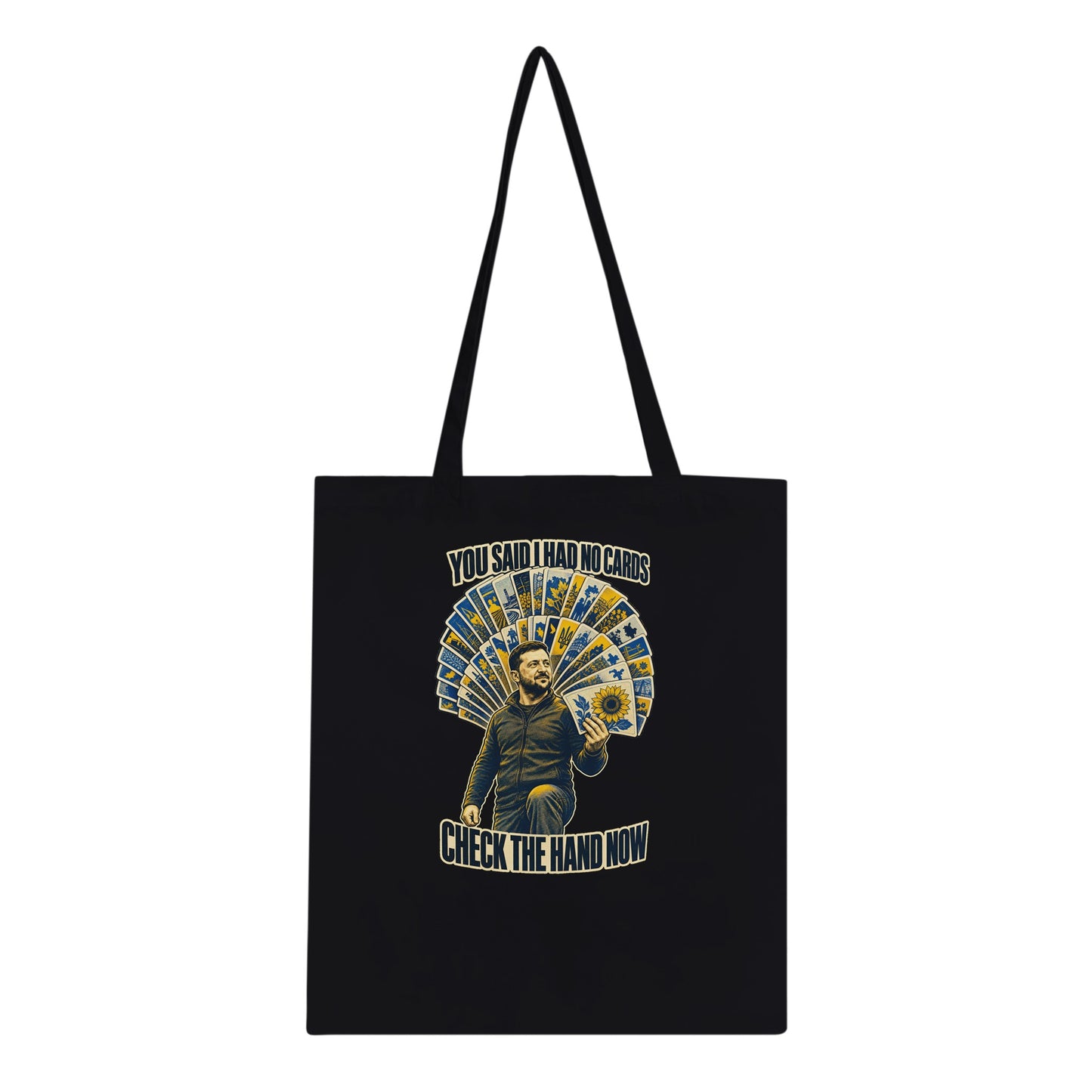 You Said I Had No Cards – Zelenskyy Satire Tote Bag — product view 3