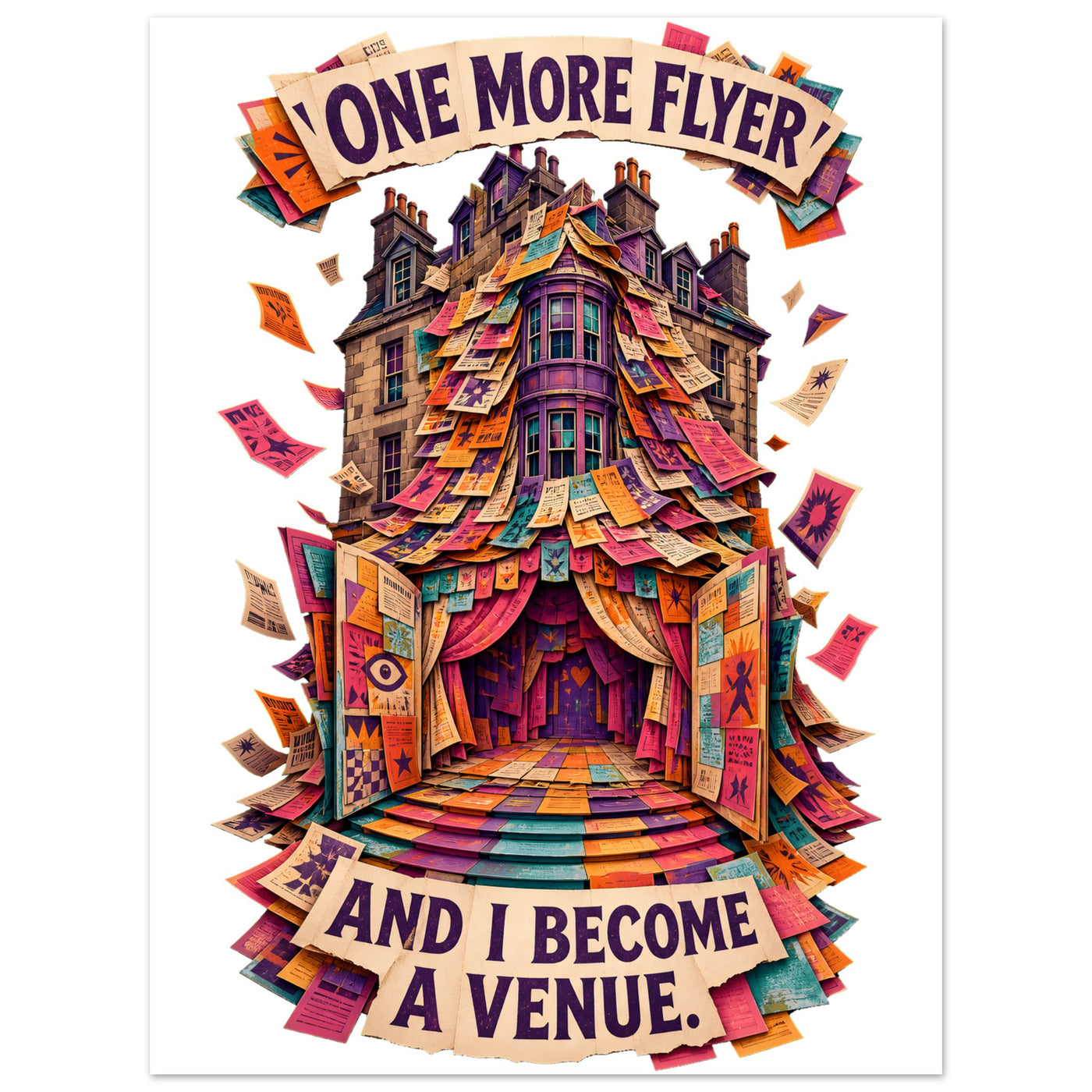 One More Flyer and I Become a Venue Aluminium Print