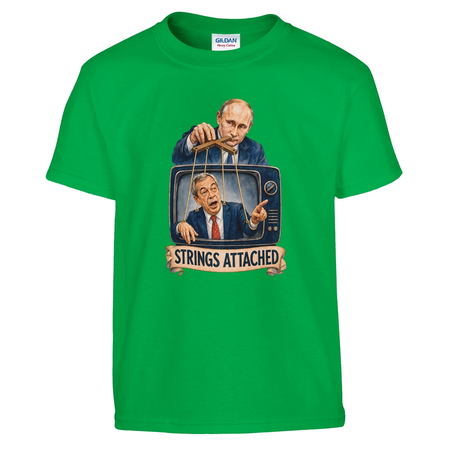 Strings Attached Political Satire Kids' T-shirt — product view 8