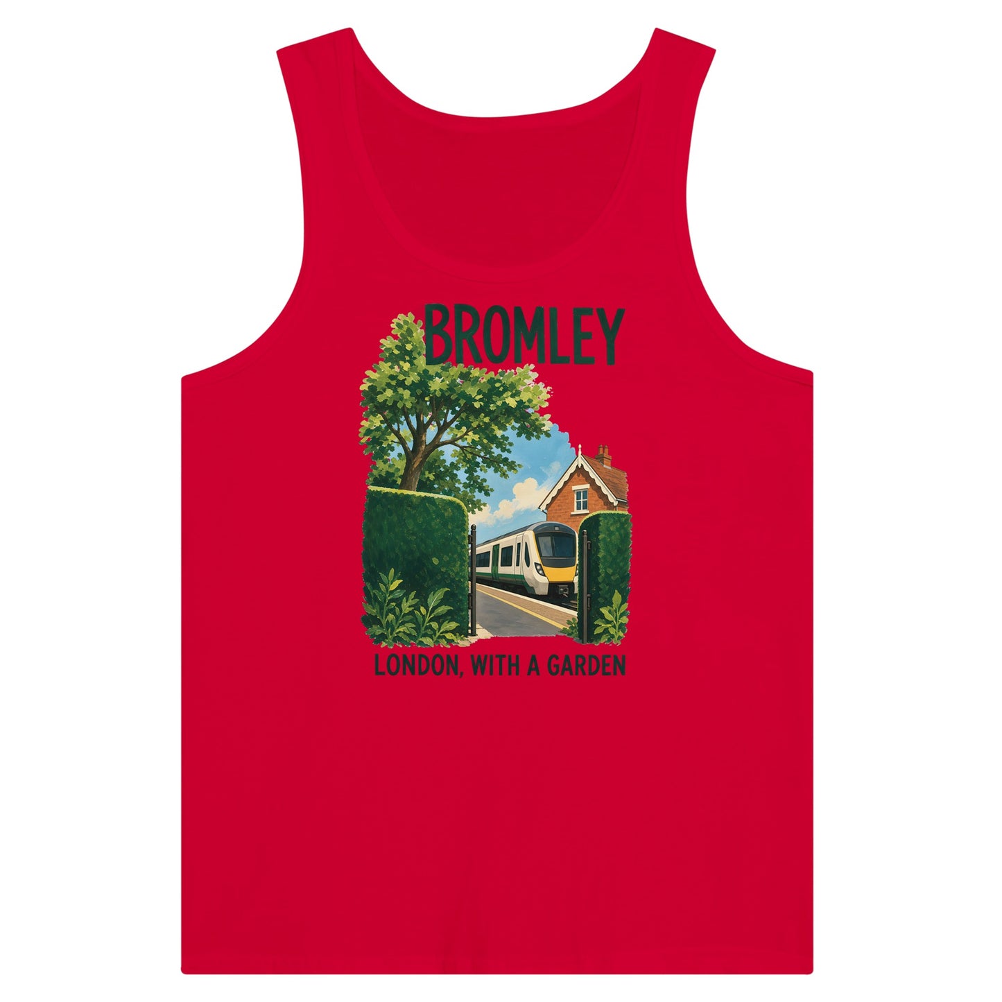 Bromley: London with a Garden Premium Unisex Tank Top — product view 12