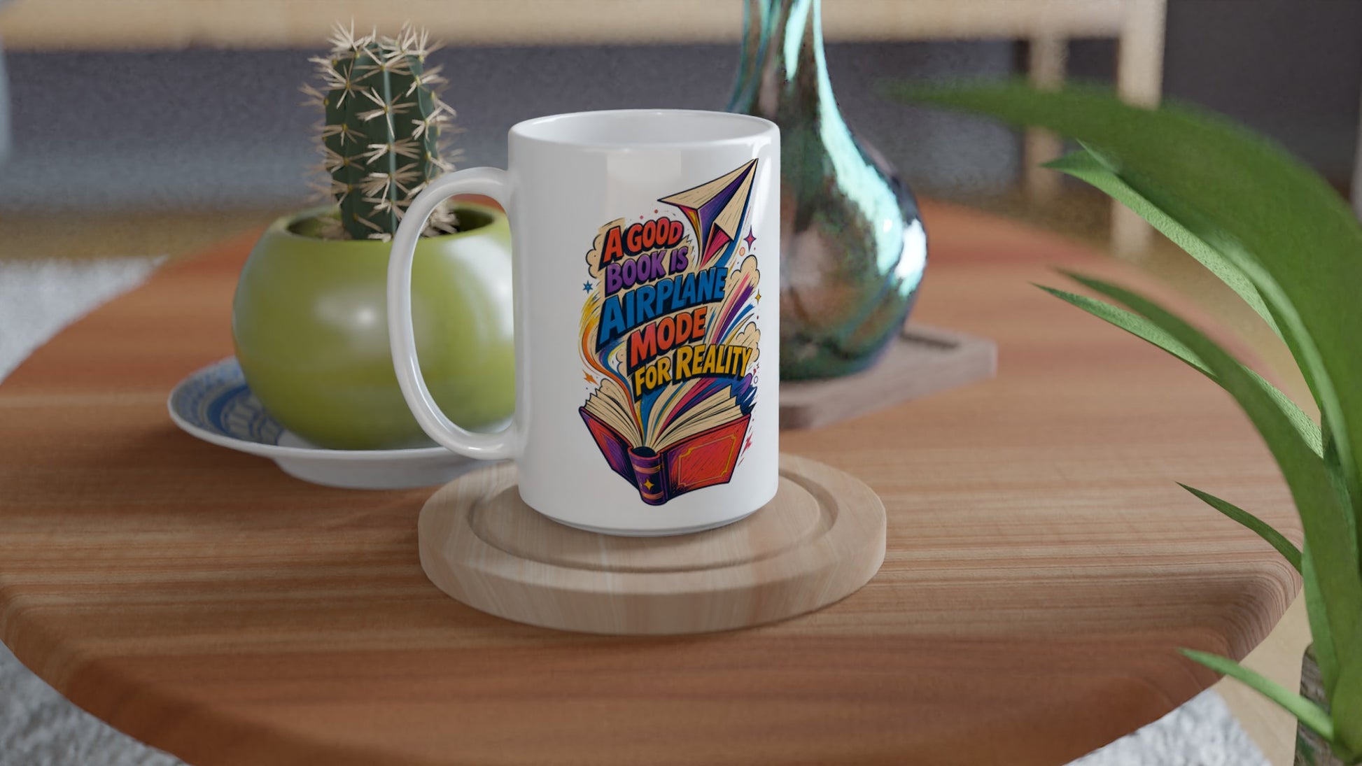 A Good Book Is Airplane Mode for Reality Large Mug — product view 4