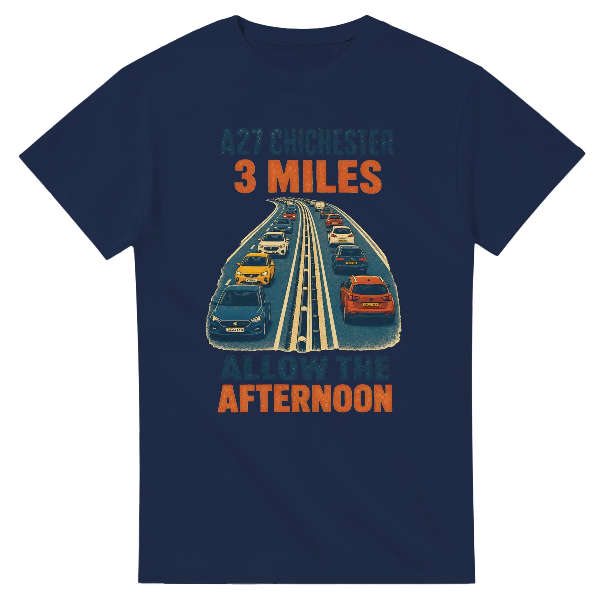 A27 Chichester – 3 Miles, Allow the Afternoon T-shirt — product view 5