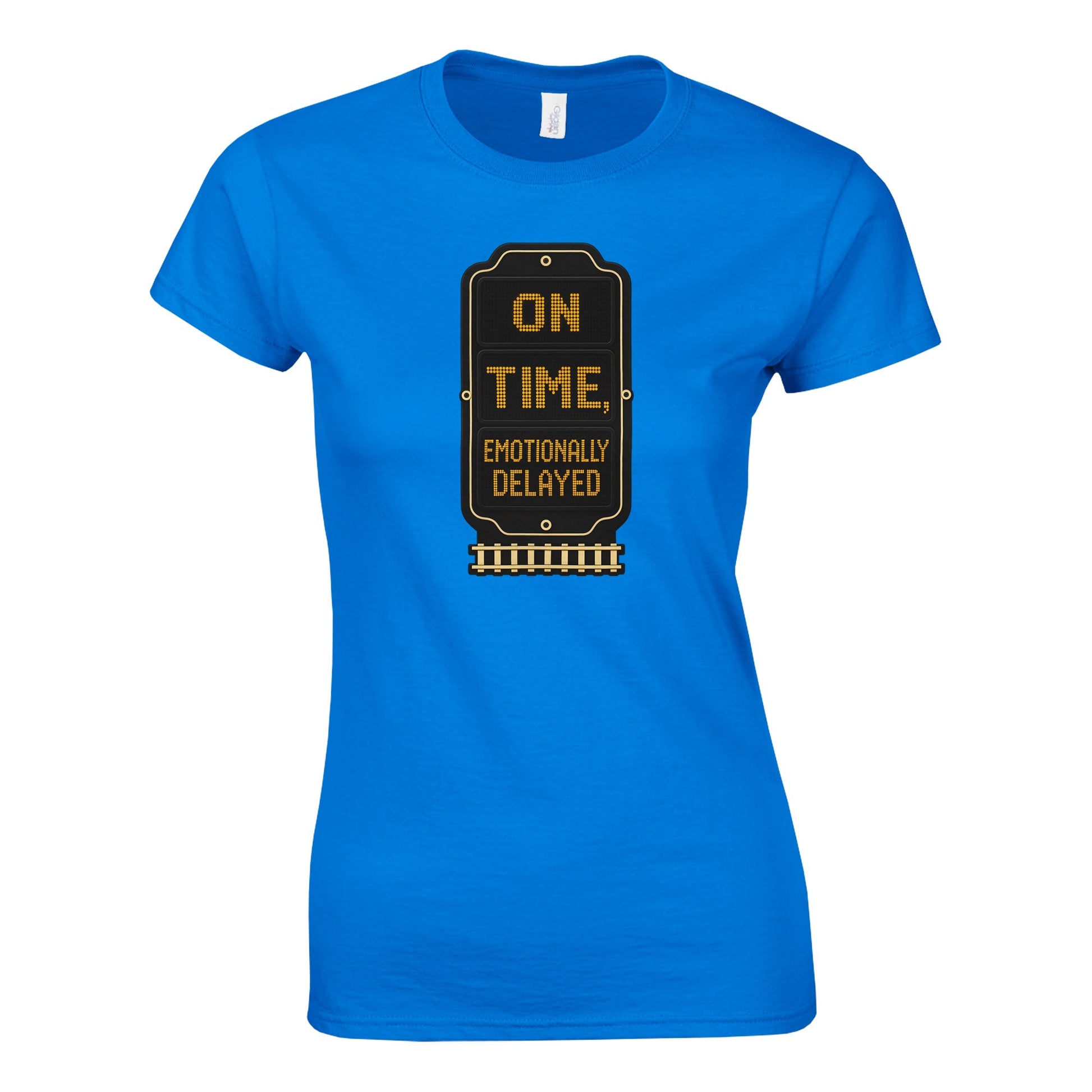 On Time, Emotionally Delayed Rail Graphic Women's T-shirt — product view 7
