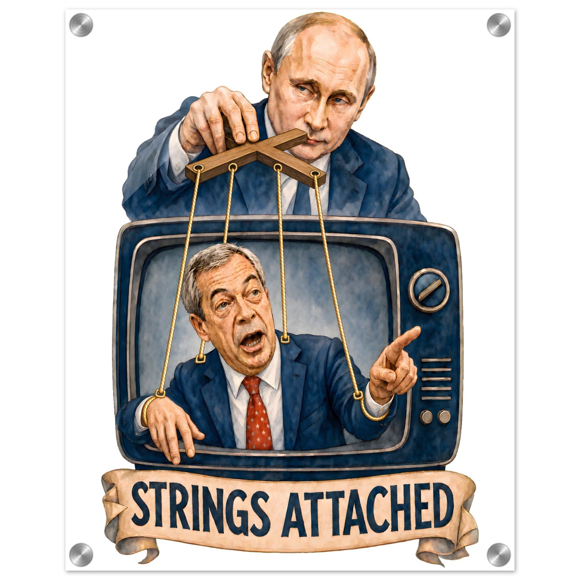Strings Attached Political Satire Acrylic Print — product view 2