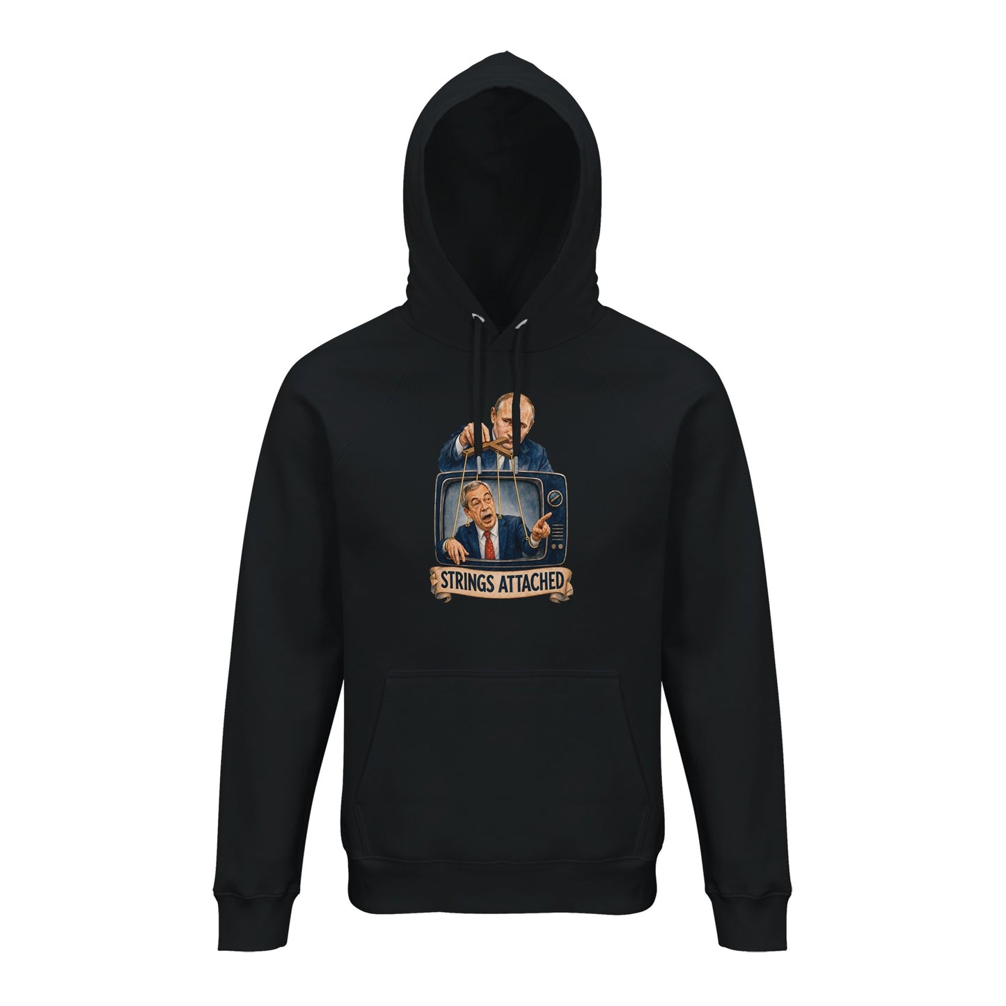 Strings Attached Political Satire Hoodie — product view 2