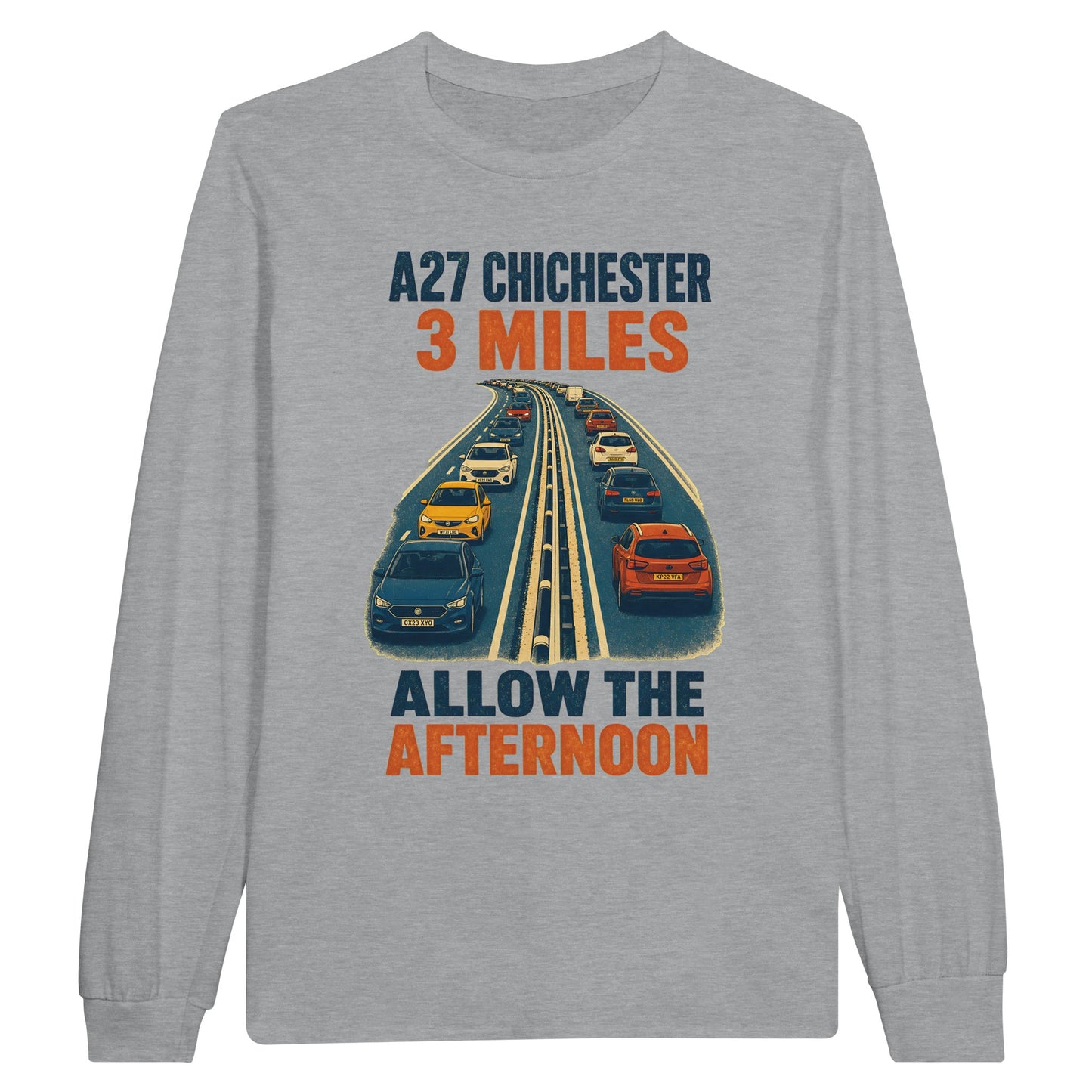 A27 Chichester – 3 Miles, Allow the Afternoon Long-Sleeve T-shirt — product view 9