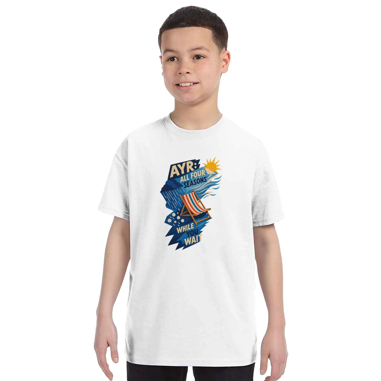 Ayr: All Four Seasons While You Wait Kids' T-shirt — product view 16