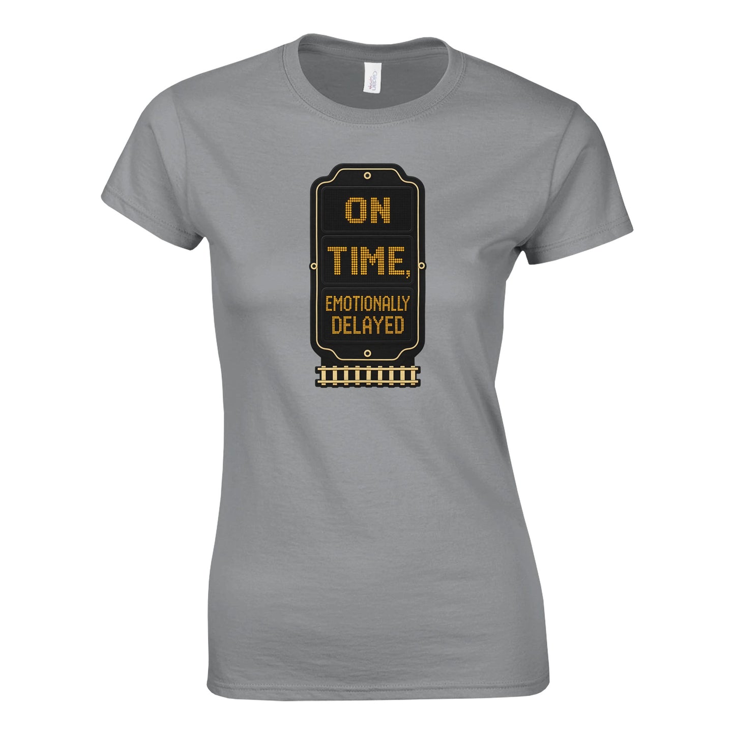 On Time, Emotionally Delayed Rail Graphic Women's T-shirt — product view 10