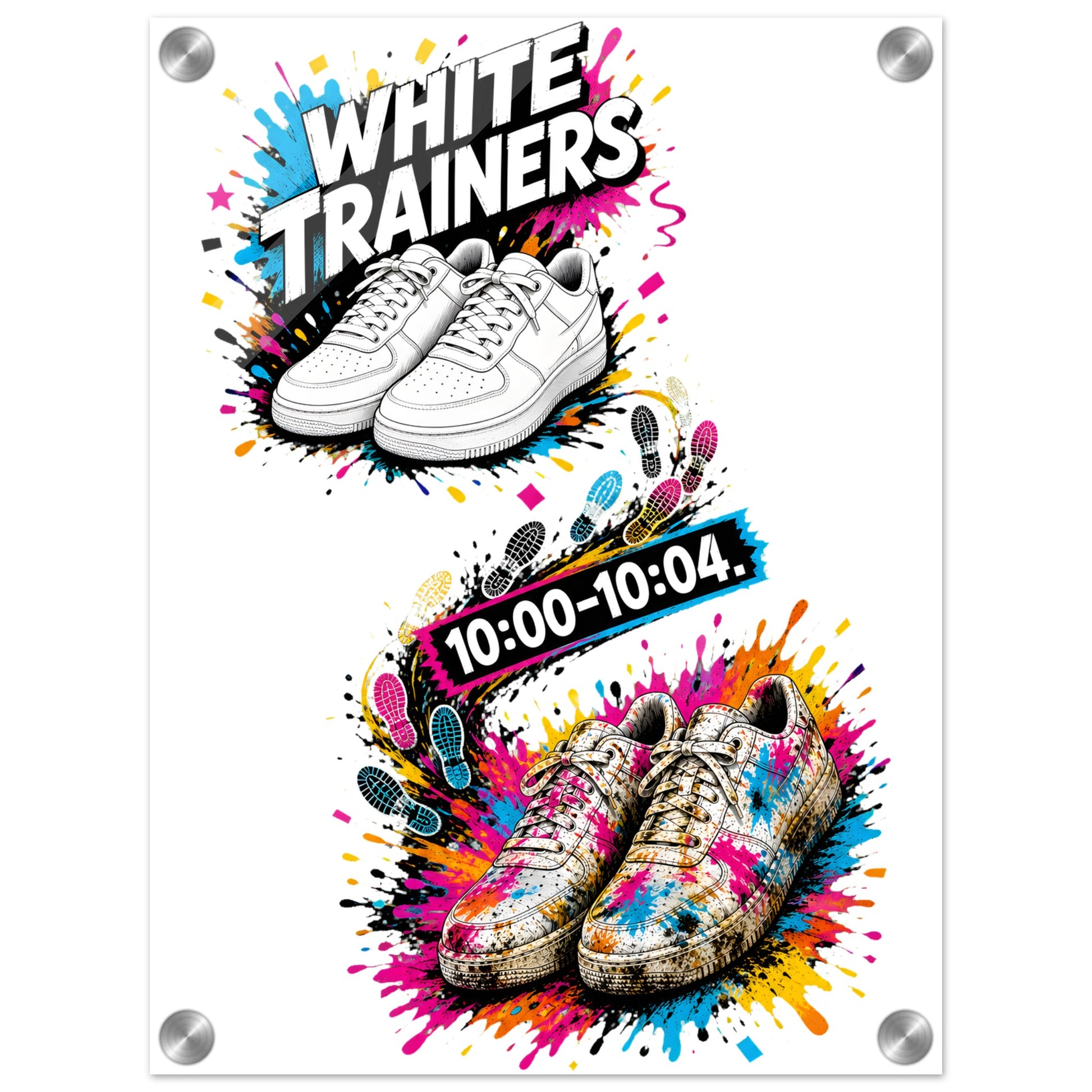 White Trainers: 10:00–10:04 Acrylic Print — product view 1