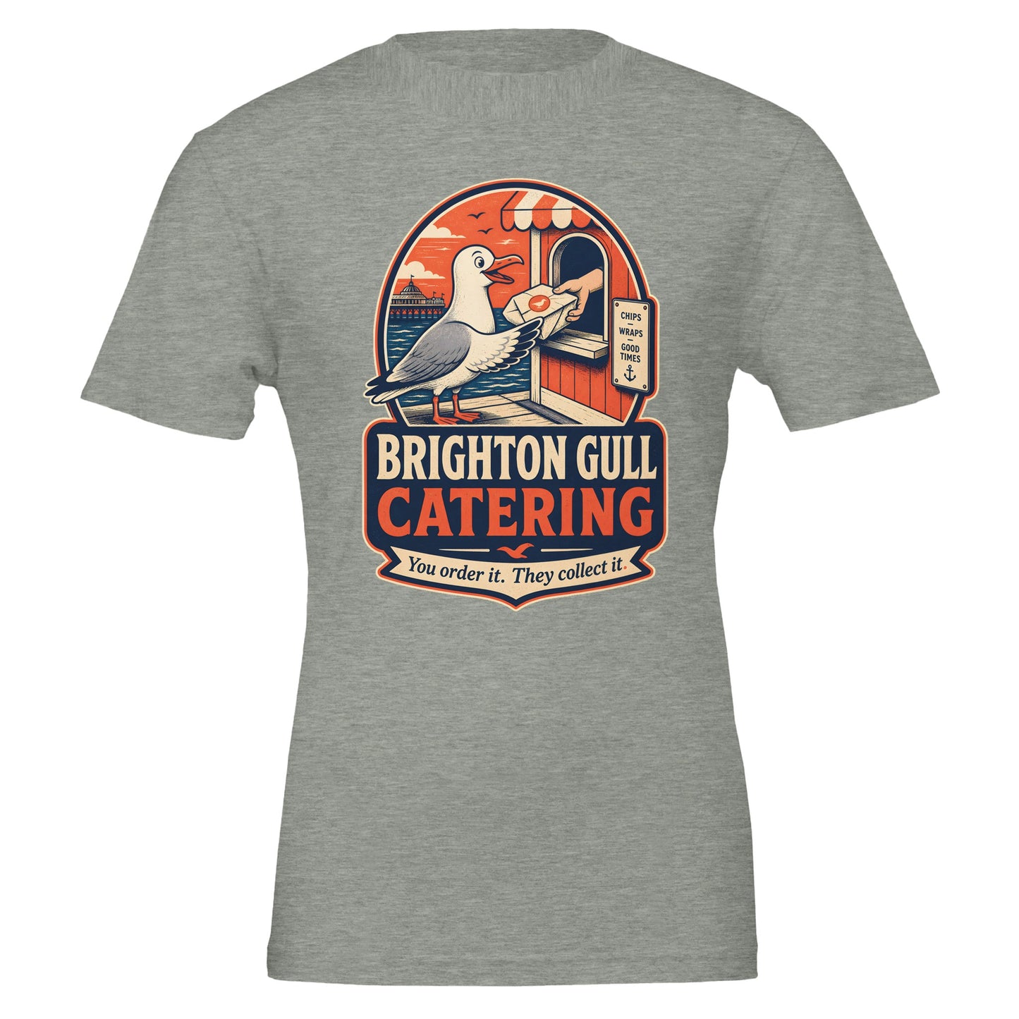 Brighton Gull Catering T-shirt — Illustrated — product view 3