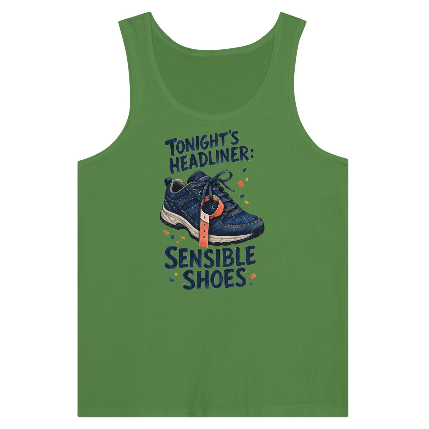 Tonight's Headliner: Sensible Shoes Concert Premium Unisex Tank Top — product view 13