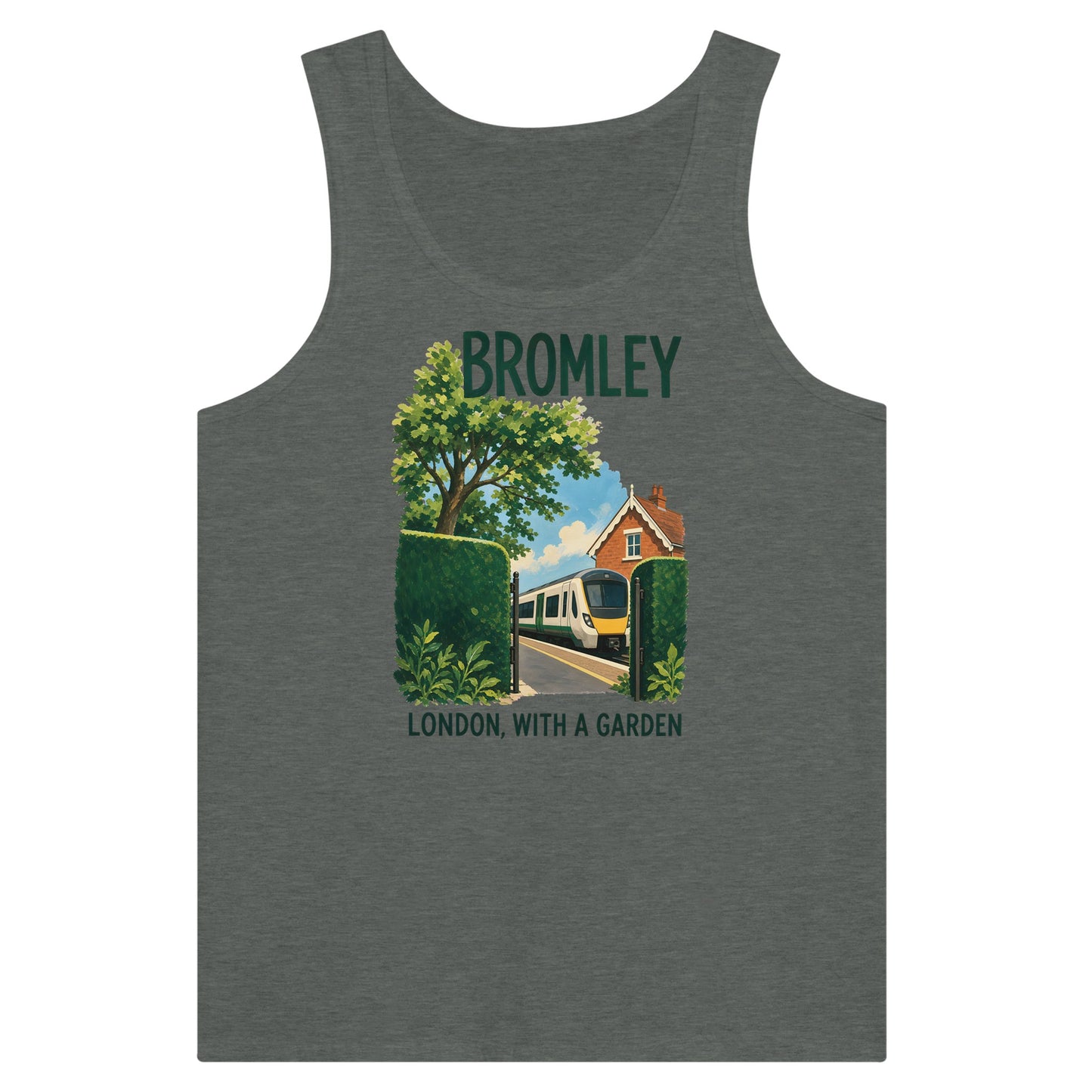 Bromley: London with a Garden Premium Unisex Tank Top — product view 4