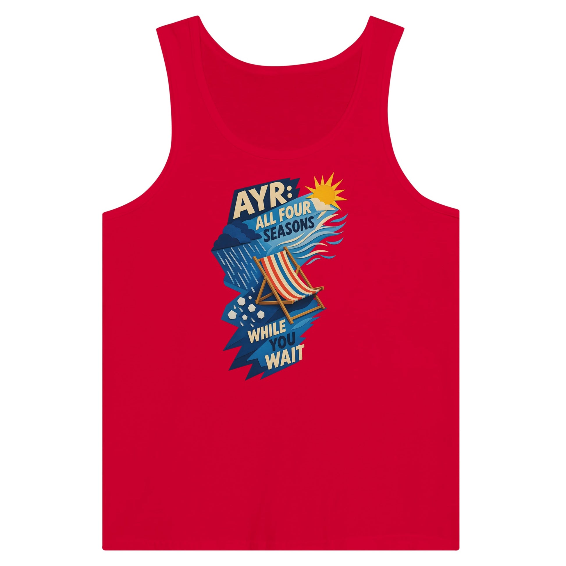 Ayr: All Four Seasons While You Wait Premium Unisex Tank Top — product view 12