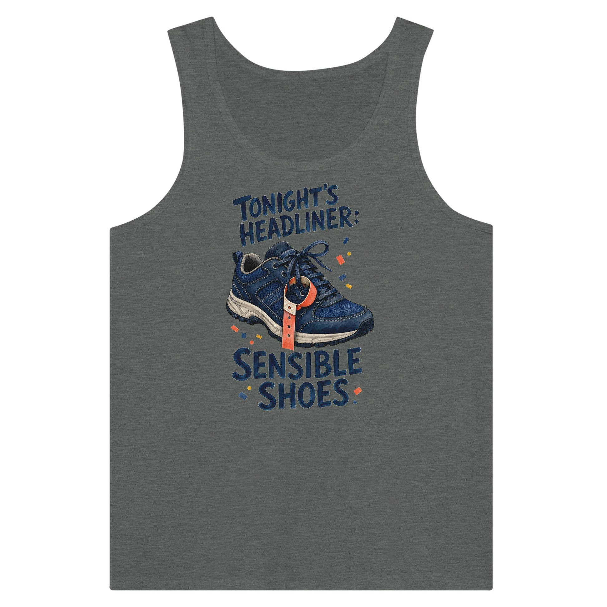 Tonight's Headliner: Sensible Shoes Concert Premium Unisex Tank Top — product view 4