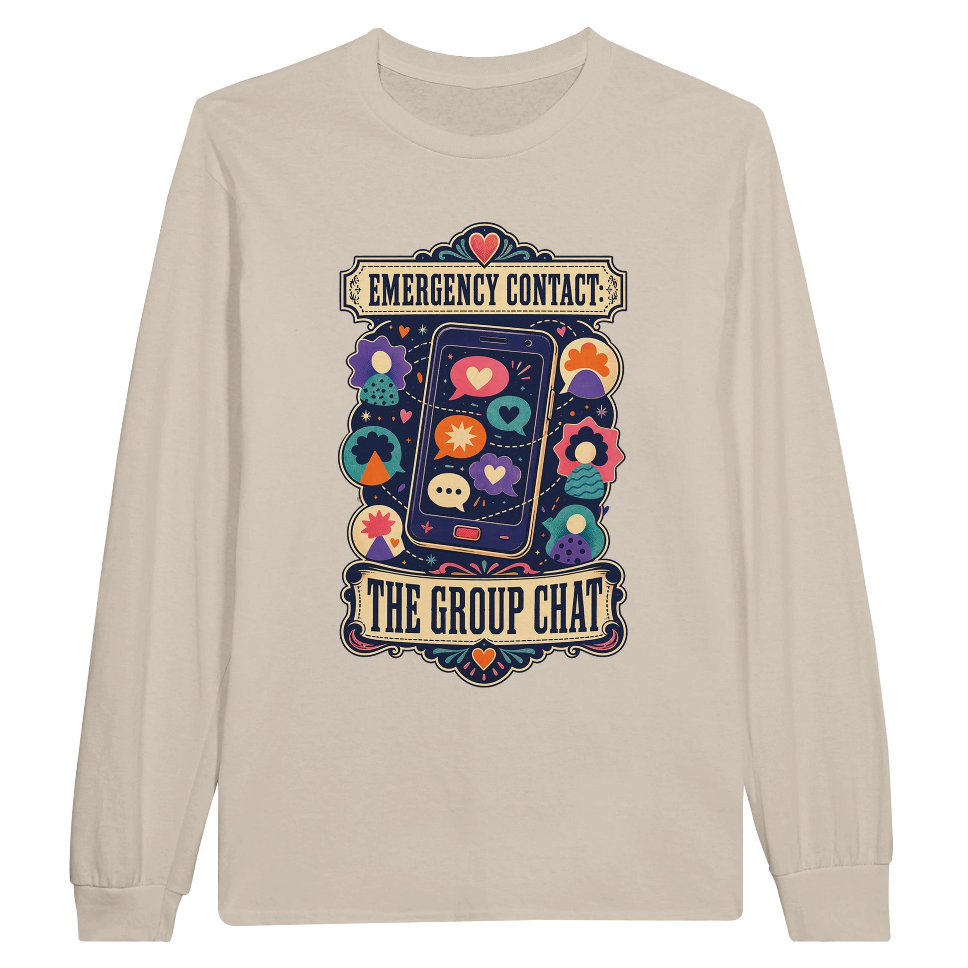 Emergency Contact — The Group Chat Long-Sleeve T-shirt — product view 3