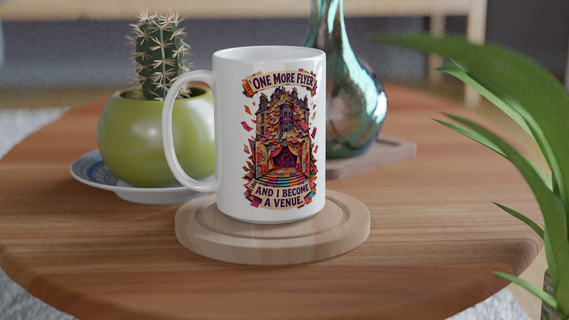 One More Flyer and I Become a Venue Large Mug — product view 4