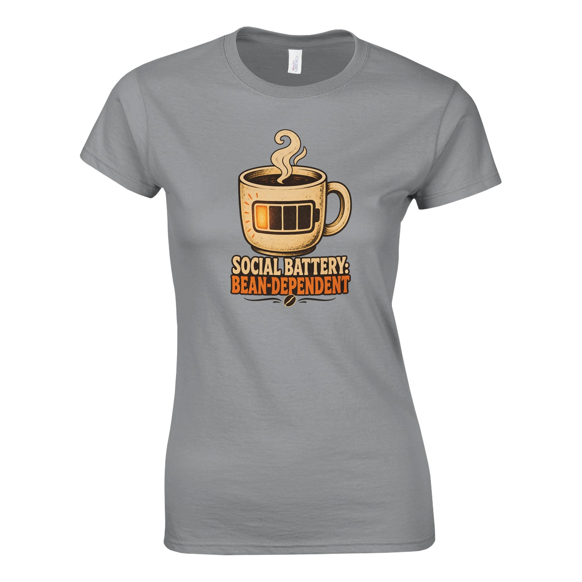 Social Battery: Bean-Dependent Graphic Women's T-shirt — product view 5