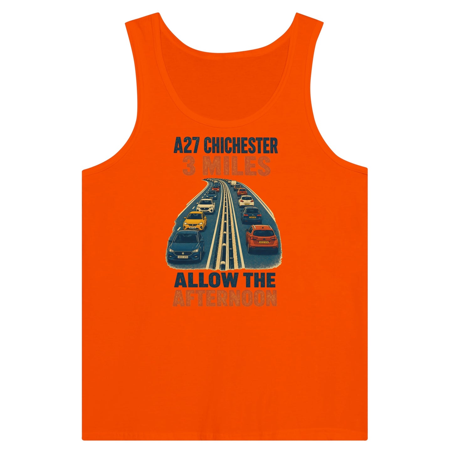 A27 Chichester – 3 Miles, Allow the Afternoon Premium Unisex Tank Top — product view 7