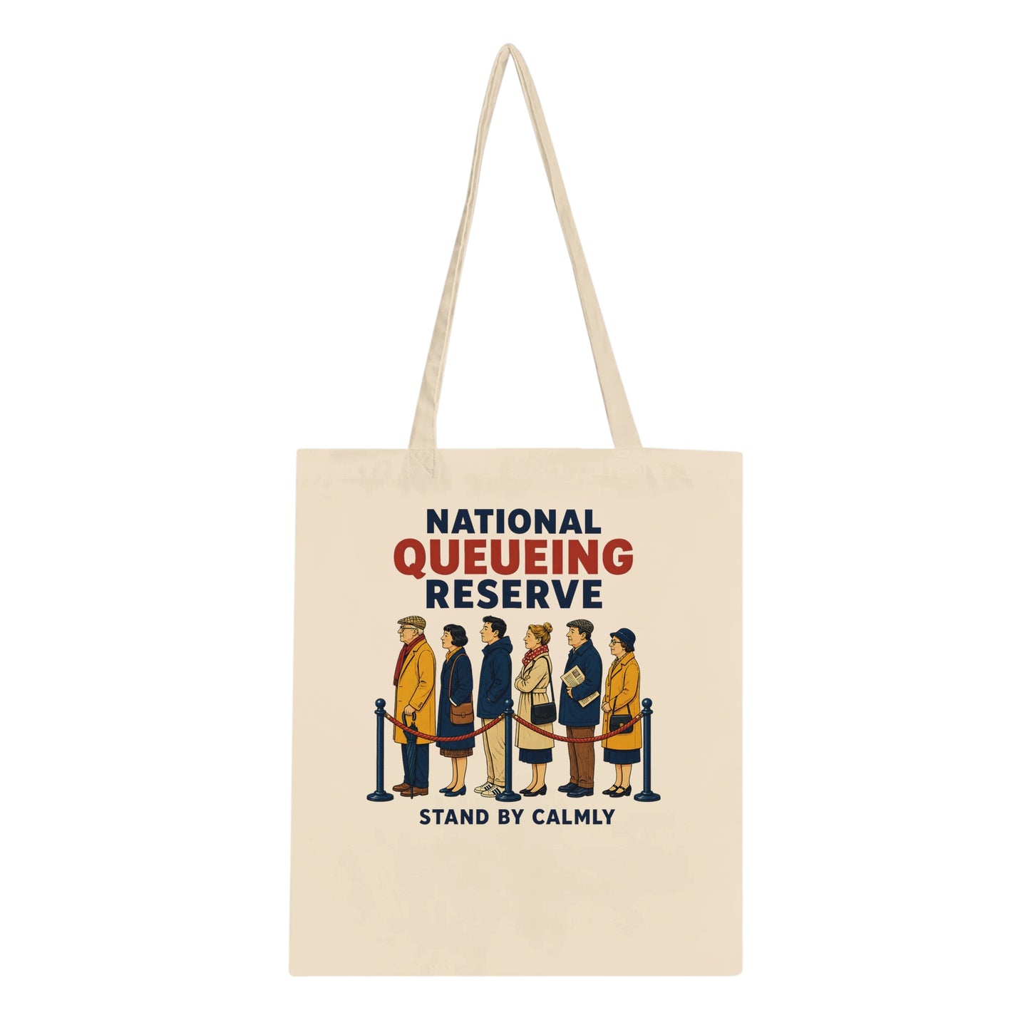 National Queueing Reserve – British Queue Graphic Tote Bag — product view 1