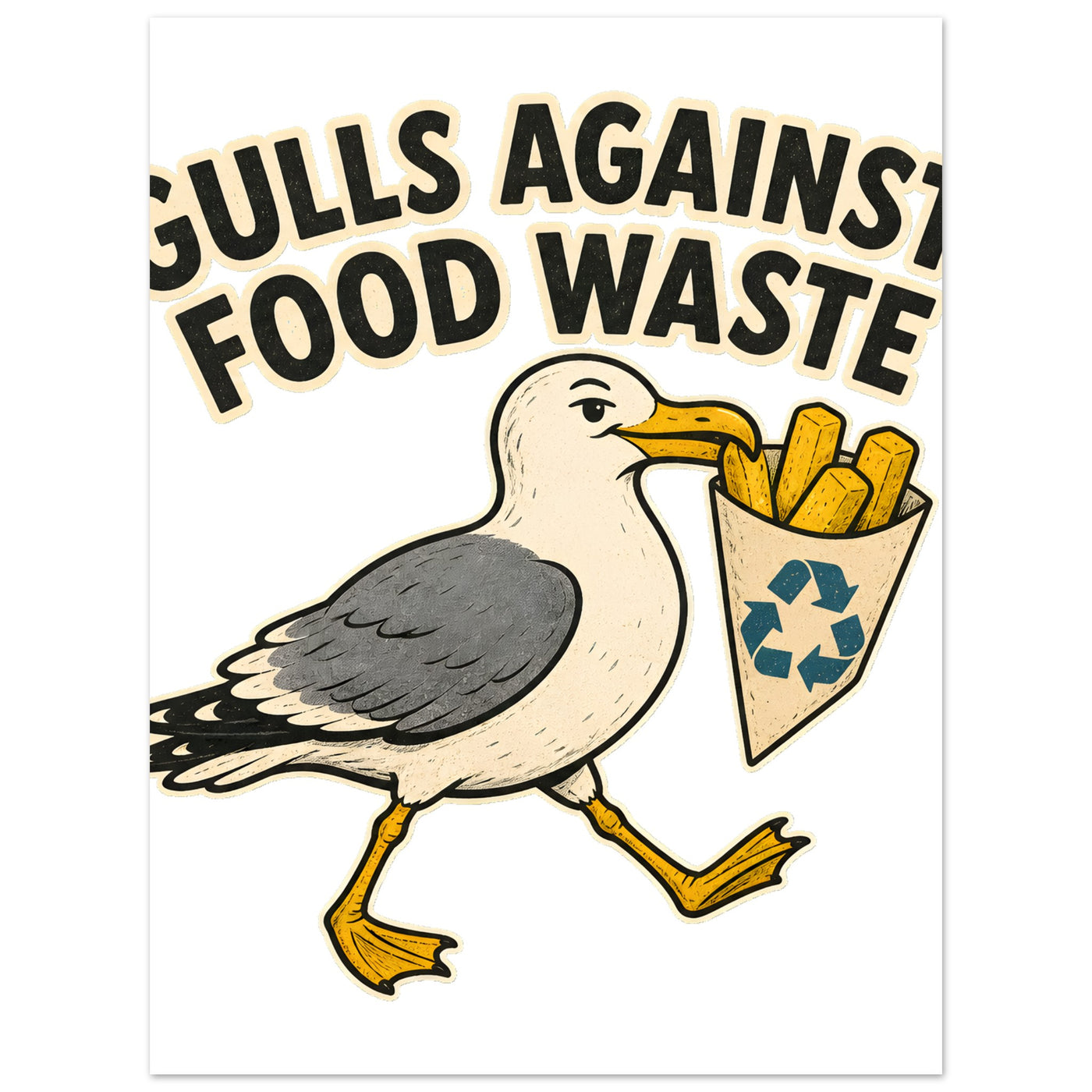 Gulls Against Food Waste Graphic Aluminium Print