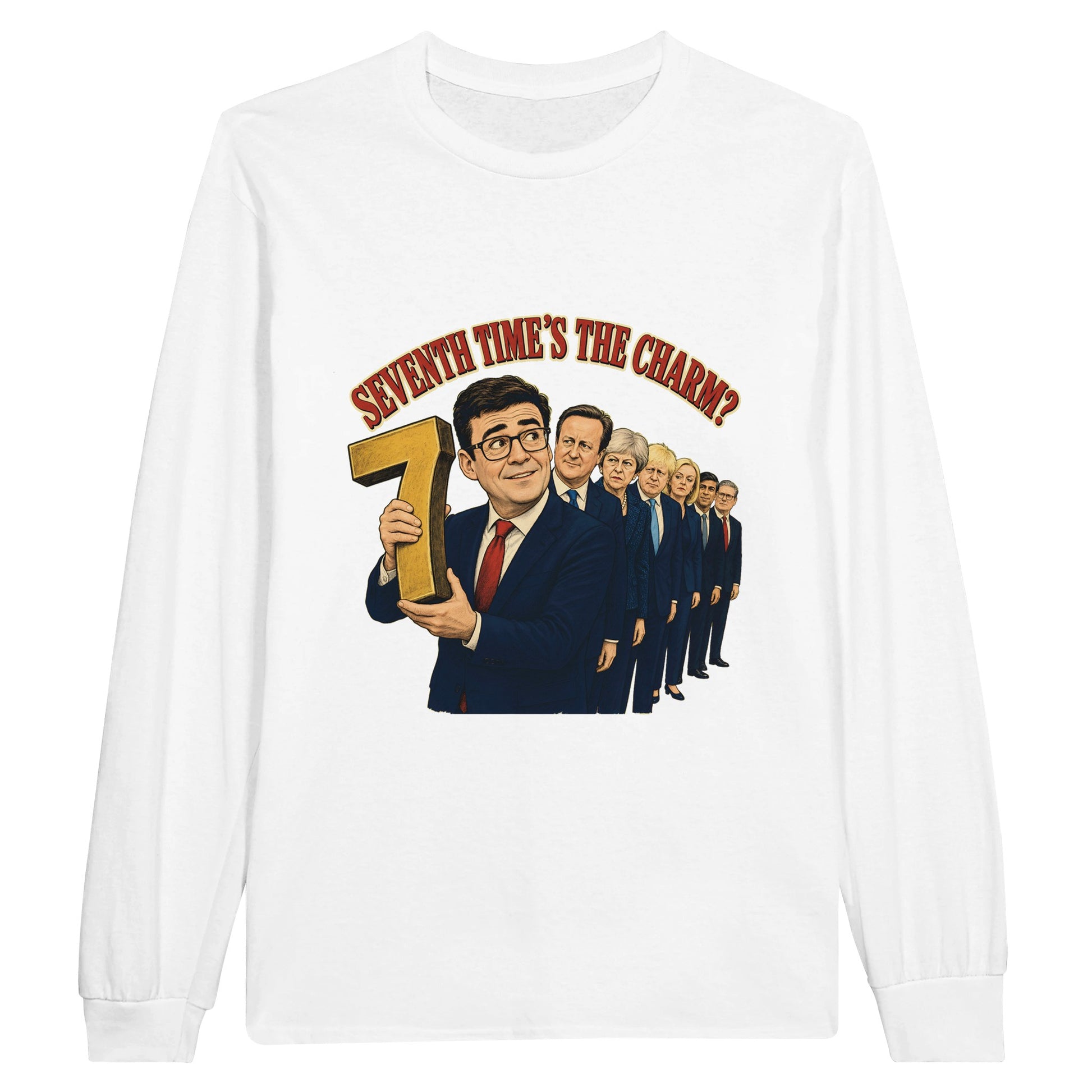 Seventh Time’s the Charm? UK Prime Minister Caricature Long-Sleeve… — product view 1