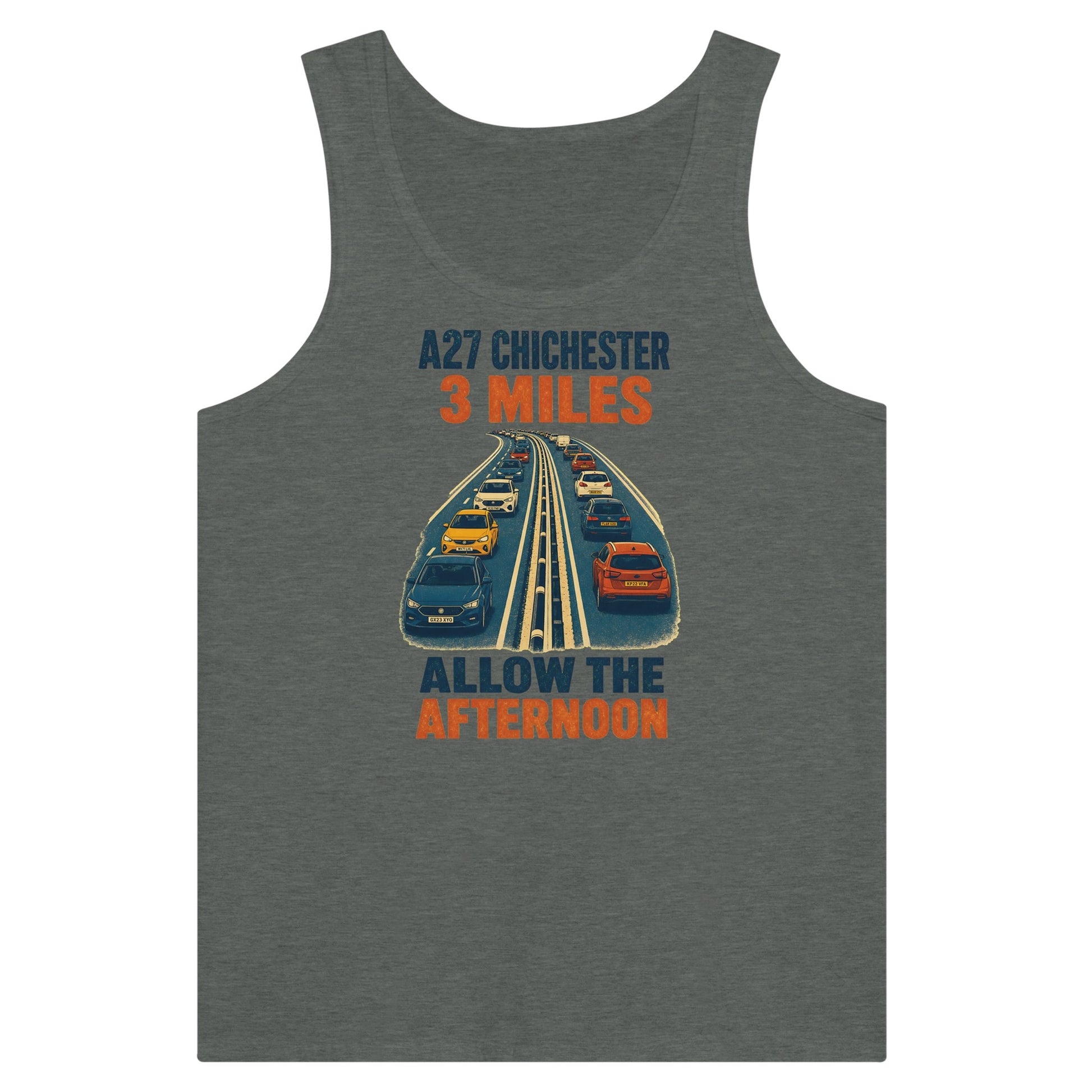 A27 Chichester – 3 Miles, Allow the Afternoon Premium Unisex Tank Top — product view 4