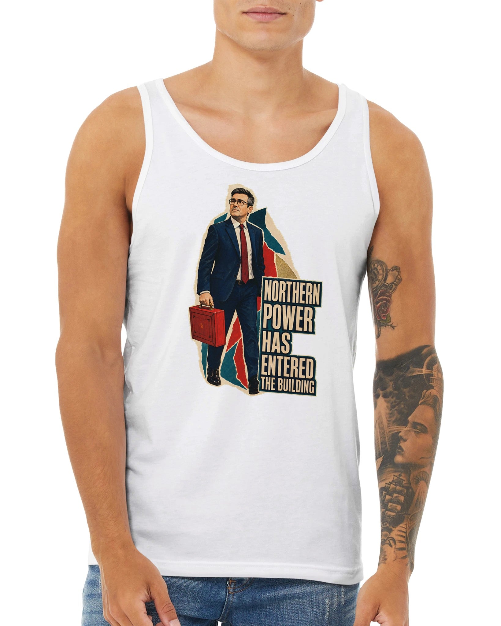 Northern Power Has Entered the Building Tote Bag Premium Unisex Tank Top — product view 15