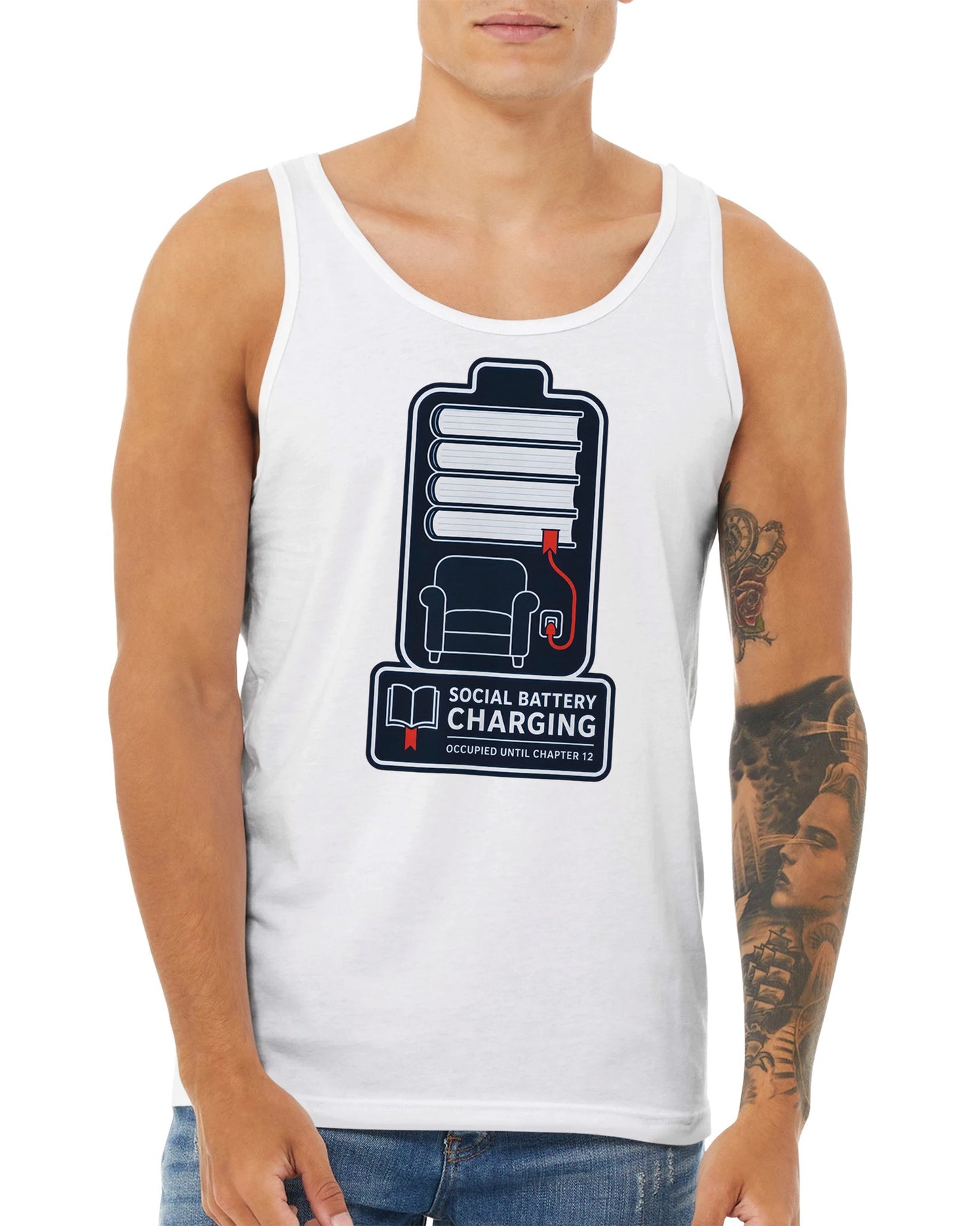 Social Battery Charging Premium Unisex Tank Top — product view 15