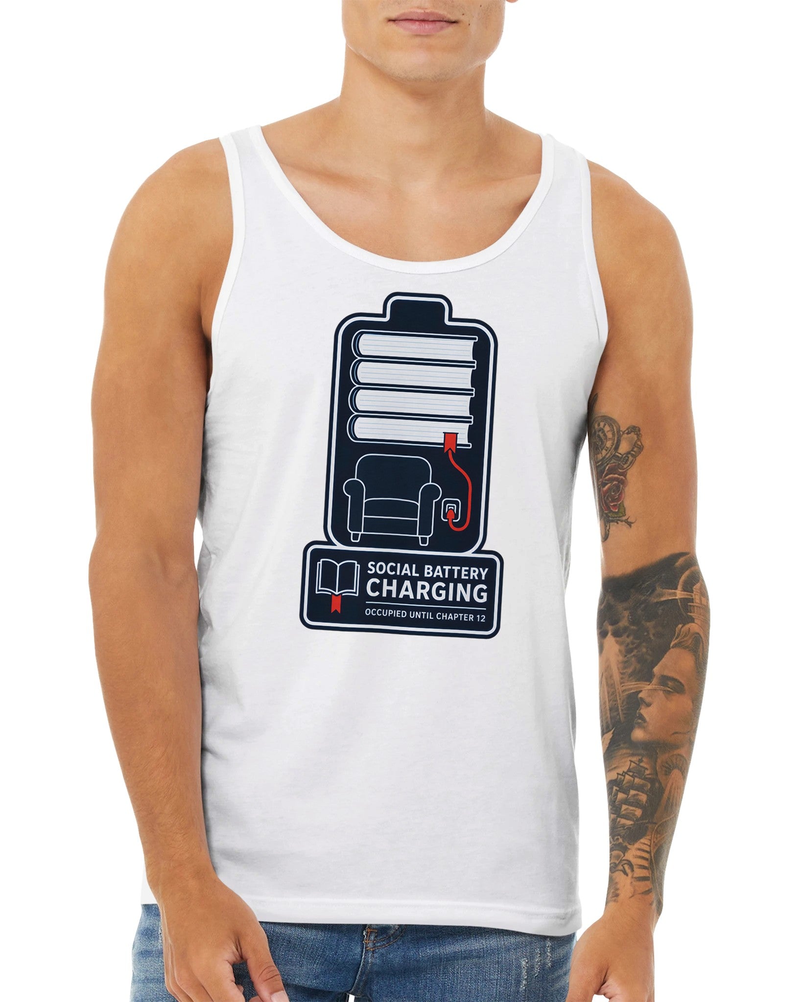 Social Battery Charging Premium Unisex Tank Top — product view 15