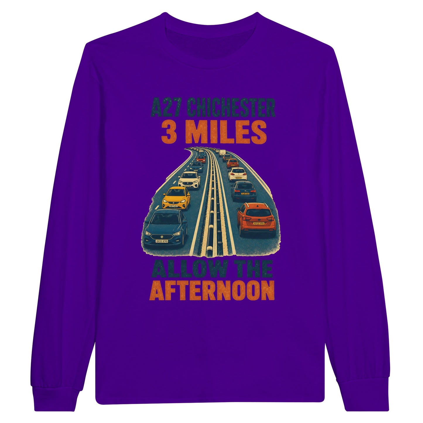 A27 Chichester – 3 Miles, Allow the Afternoon Long-Sleeve T-shirt — product view 12