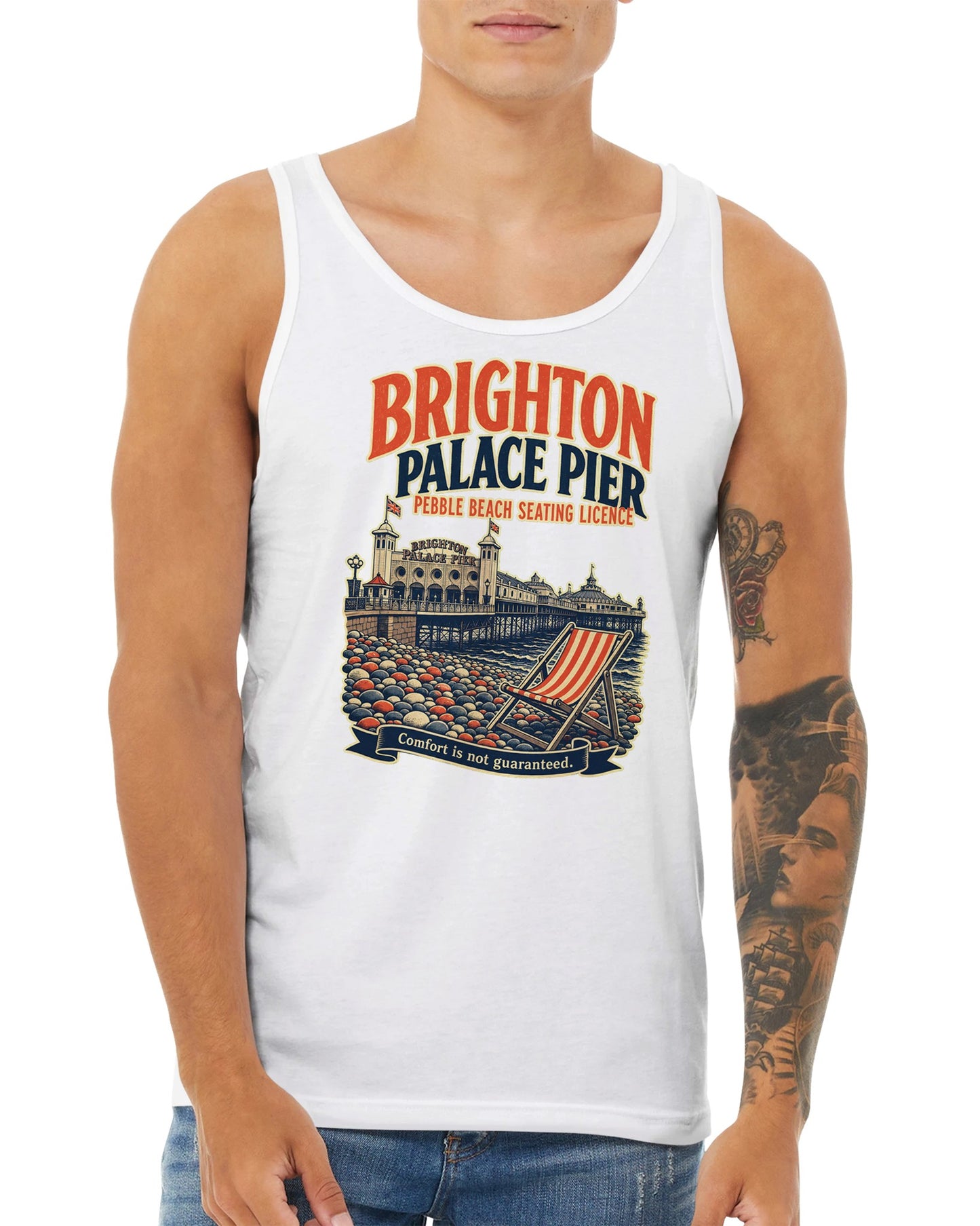 Brighton Pebble Beach Seating Licence Premium Unisex Tank Top — product view 15