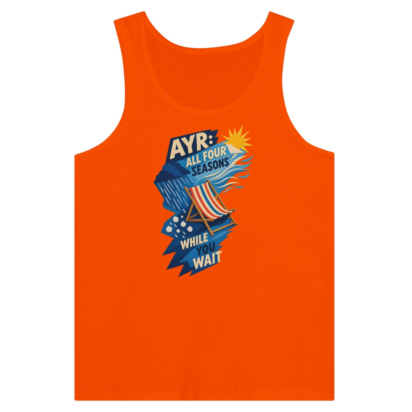 Ayr: All Four Seasons While You Wait Premium Unisex Tank Top — product view 7